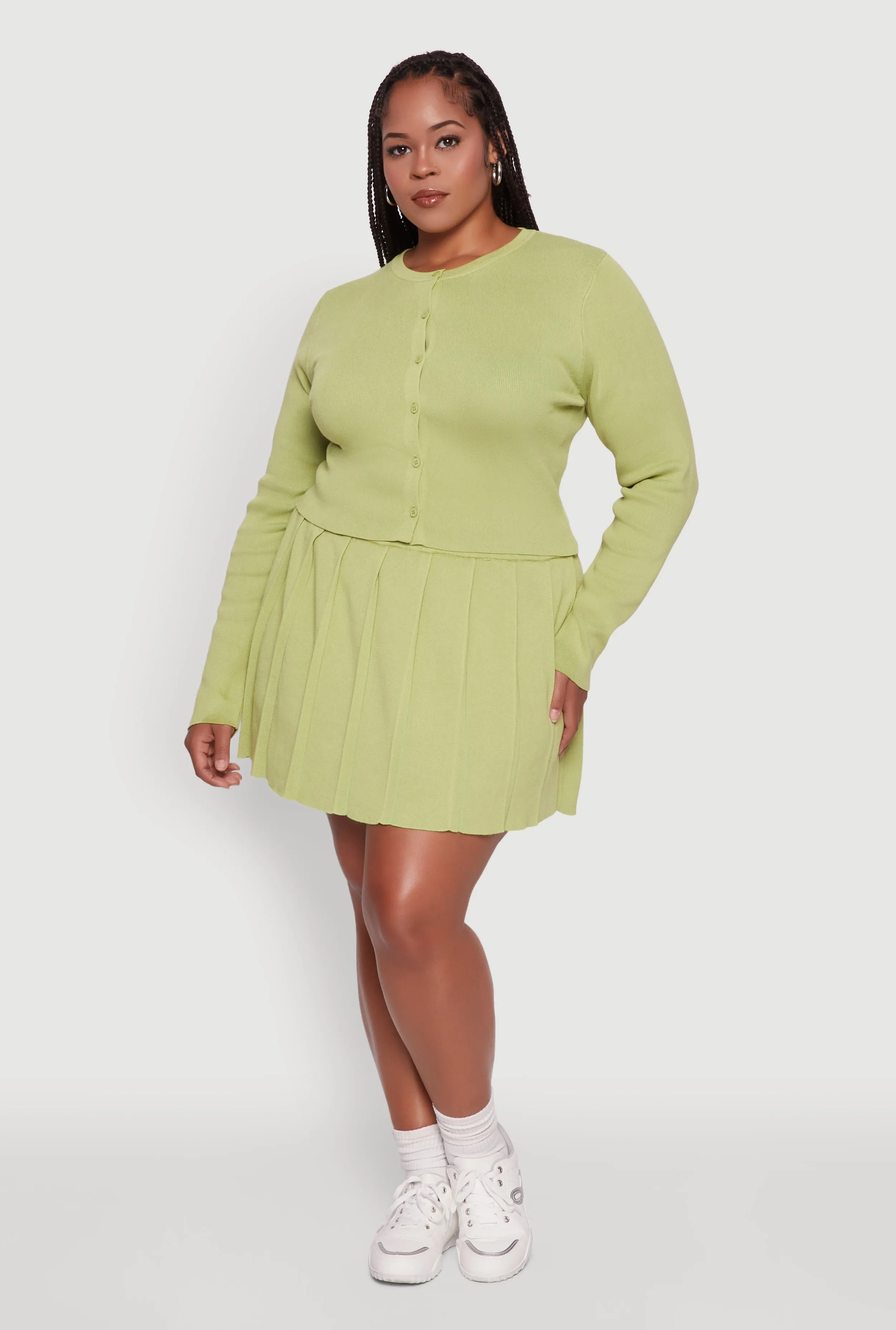 Plus Size Classic Fit Solid Button Front Cardigan sold by Rainbow product image thumbnail 3