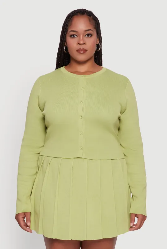 Plus Size Classic Fit Solid Button Front Cardigan sold by Rainbow