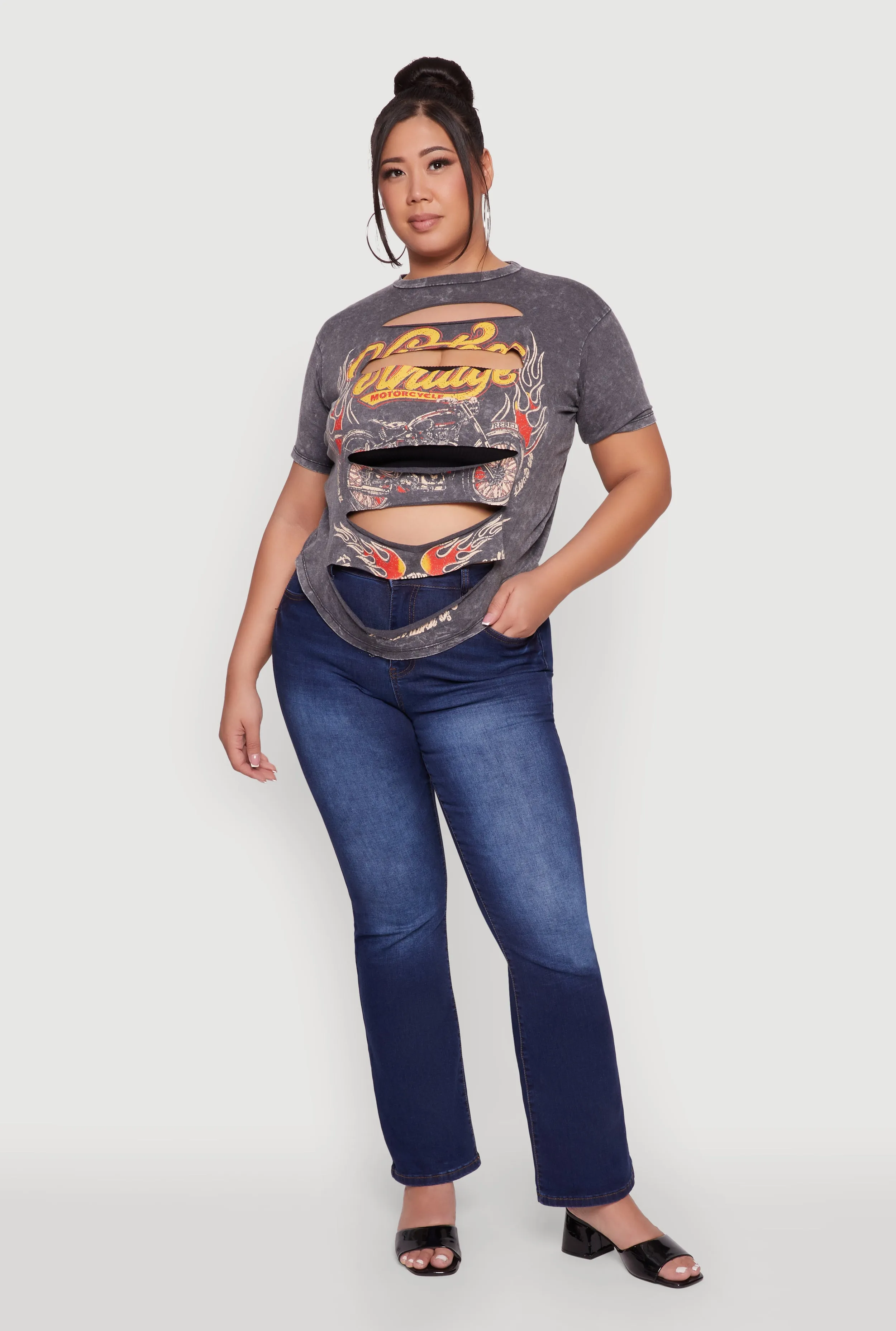 Plus Size Slashed Vintage Motorcycle Graphic Crew Neck Tee sold by Rainbow product image thumbnail 3