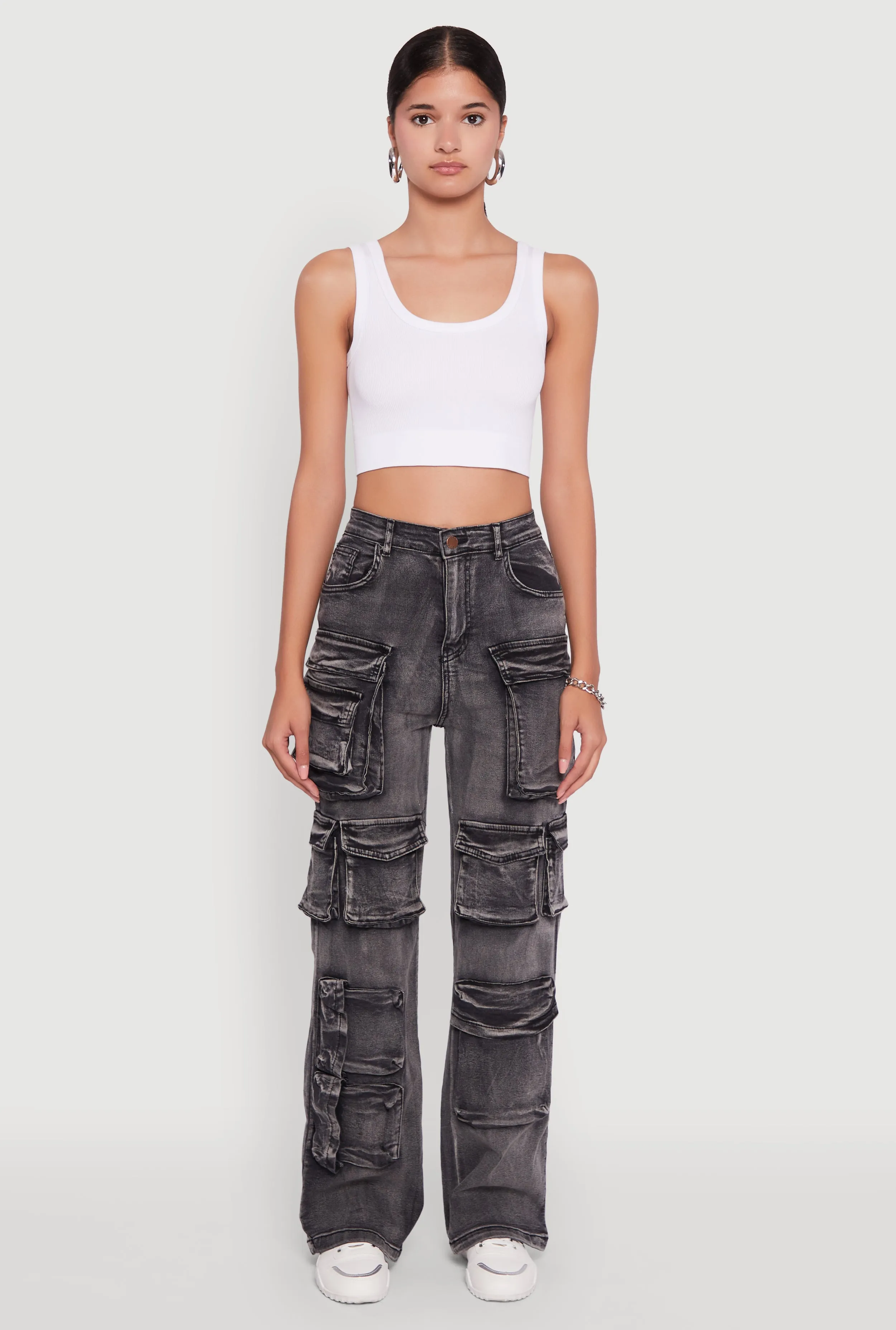 Mineral Wash High Waisted Straight Leg Utility Jeans sold by Rainbow product image thumbnail 2