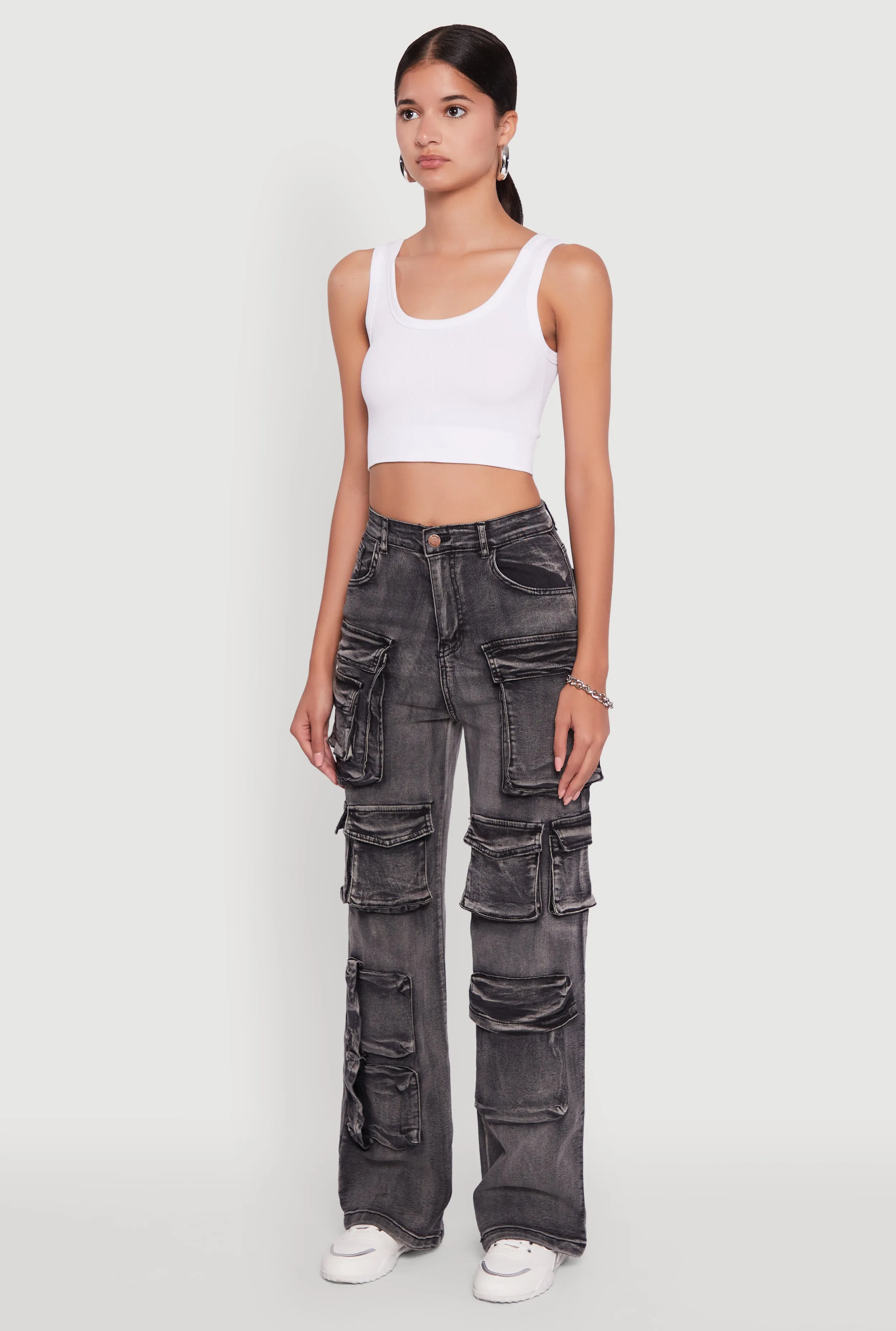 Mineral Wash High Waisted Straight Leg Utility Jeans sold by Rainbow product image thumbnail 3