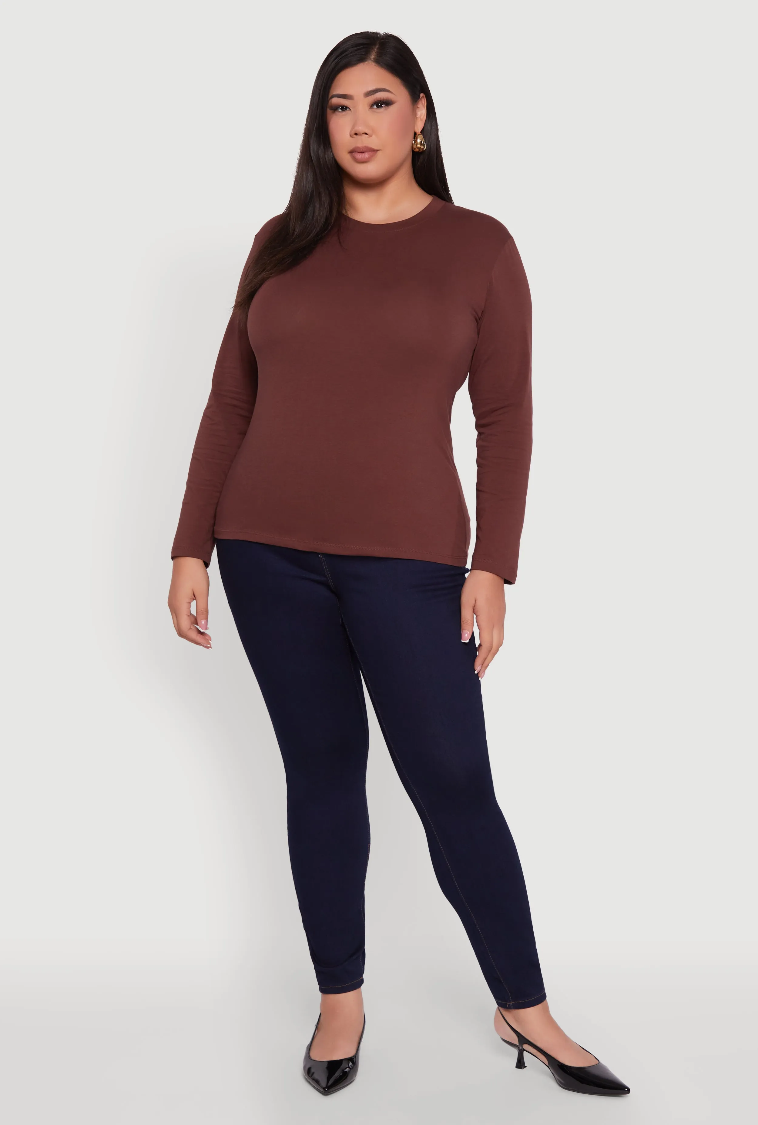 Plus Size Basic Long Sleeve Crew Neck T-Shirt sold by Rainbow product image thumbnail 3