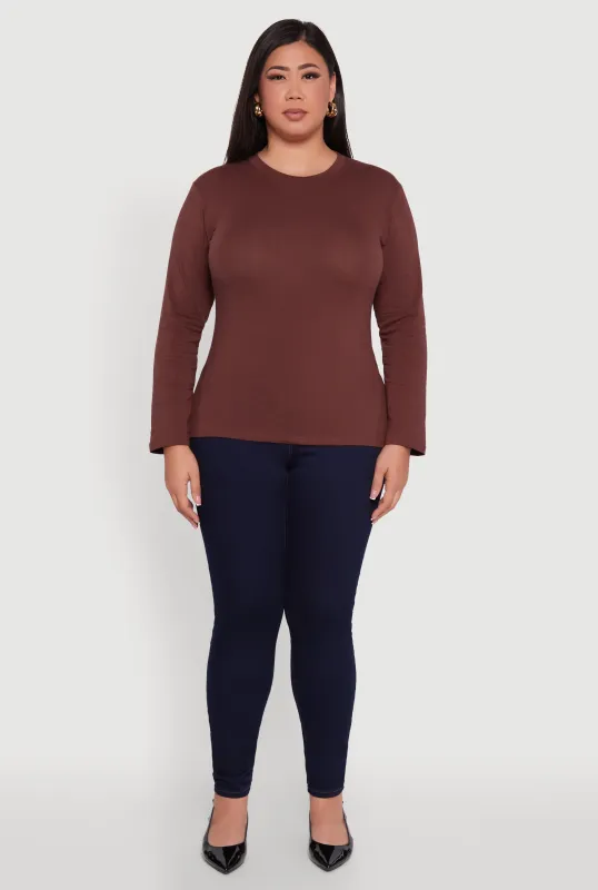 Plus Size Basic Long Sleeve Crew Neck T-Shirt sold by Rainbow