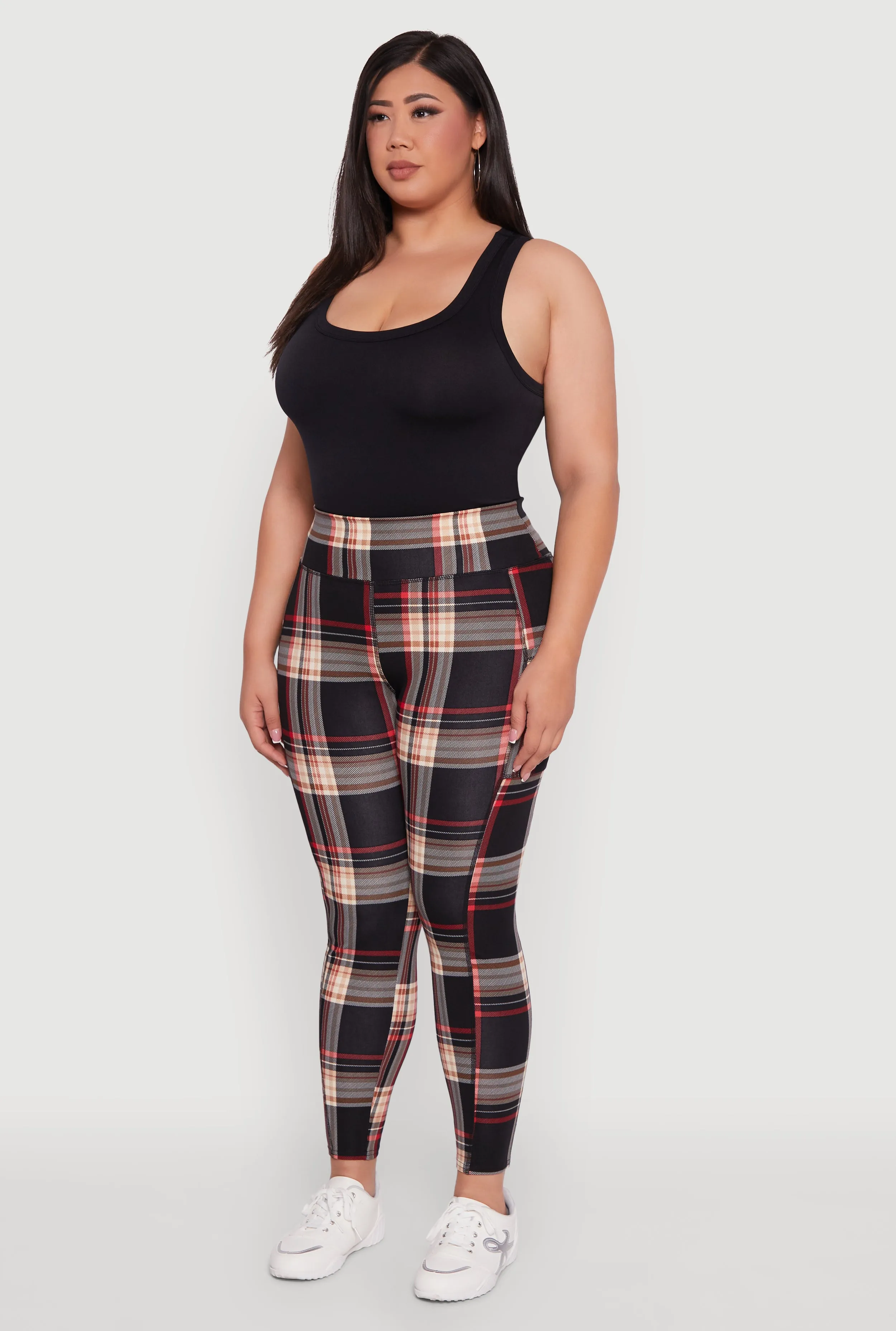 Plus Size High Waisted Cell Phone Pocket Plaid Leggings sold by Rainbow product image thumbnail 3