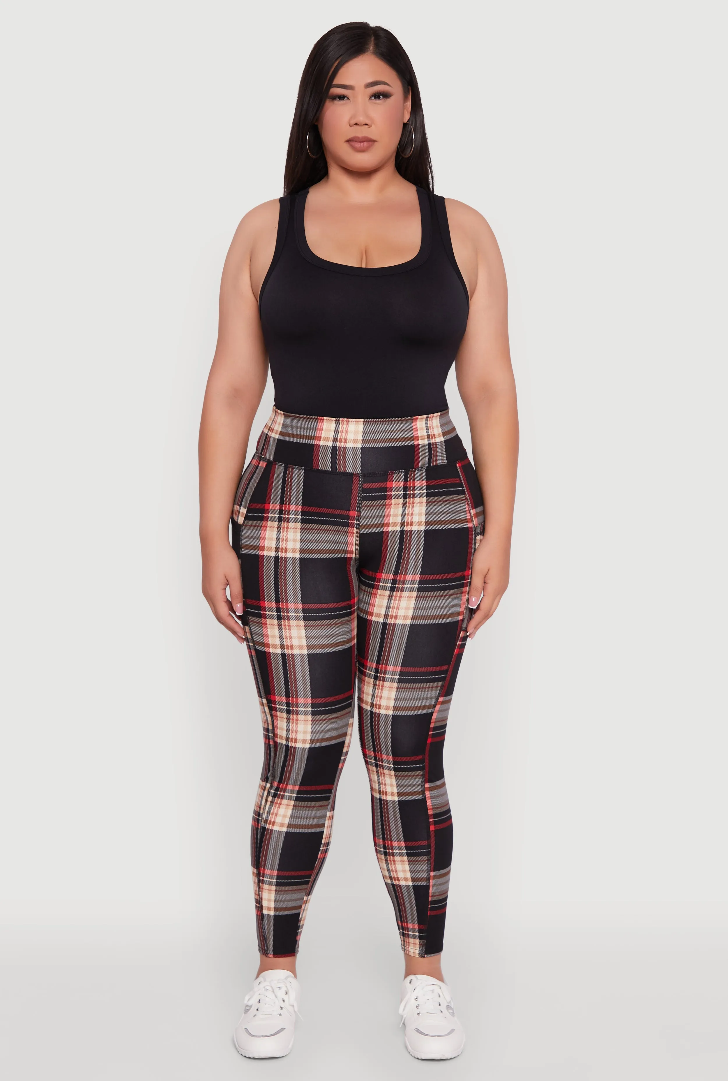 Plus Size High Waisted Cell Phone Pocket Plaid Leggings sold by Rainbow