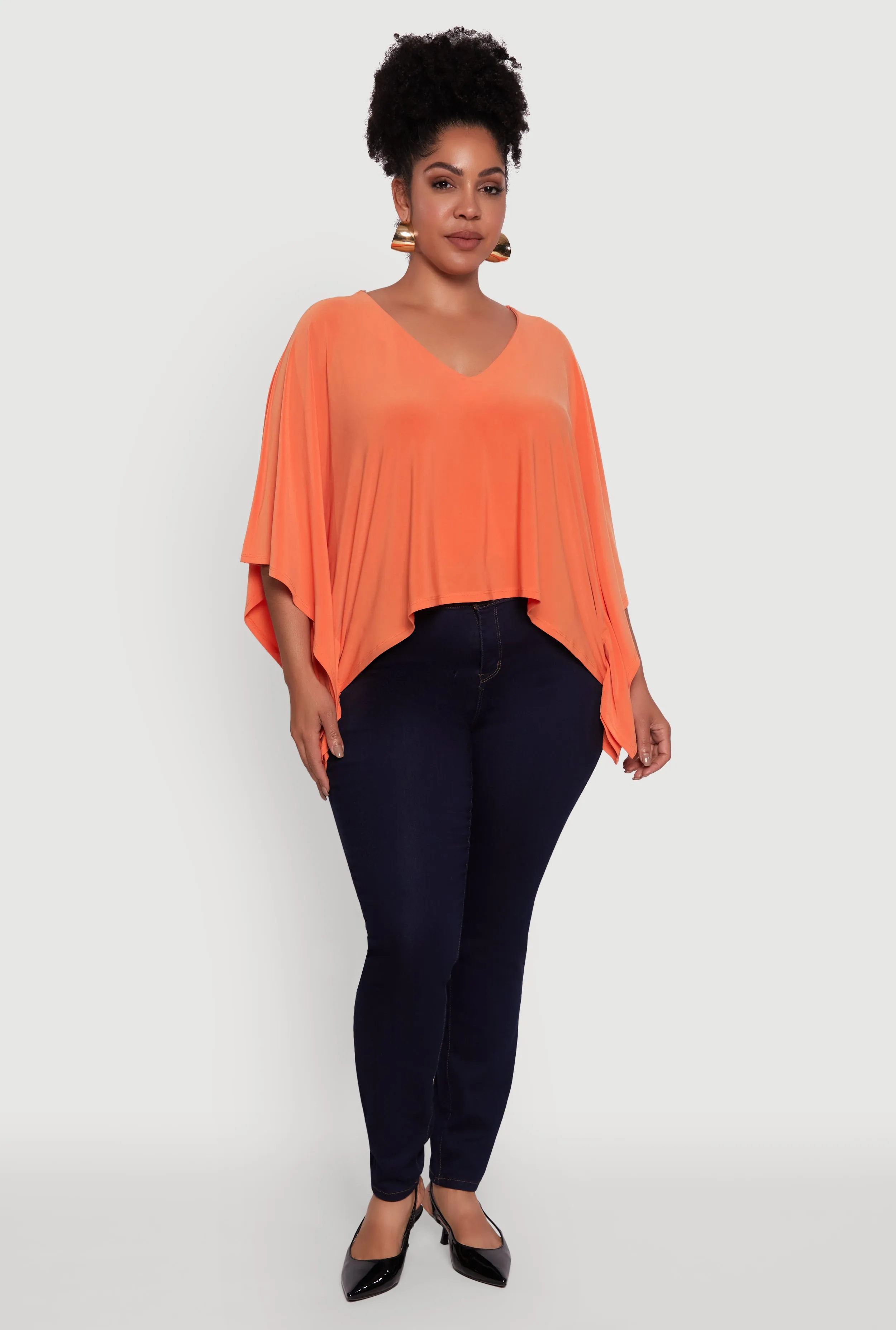 Plus Size Crepe Knit V Neck Crop Blouse sold by Rainbow
