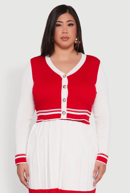 Plus Size Color Blocked Crop Cardigan sold by Rainbow