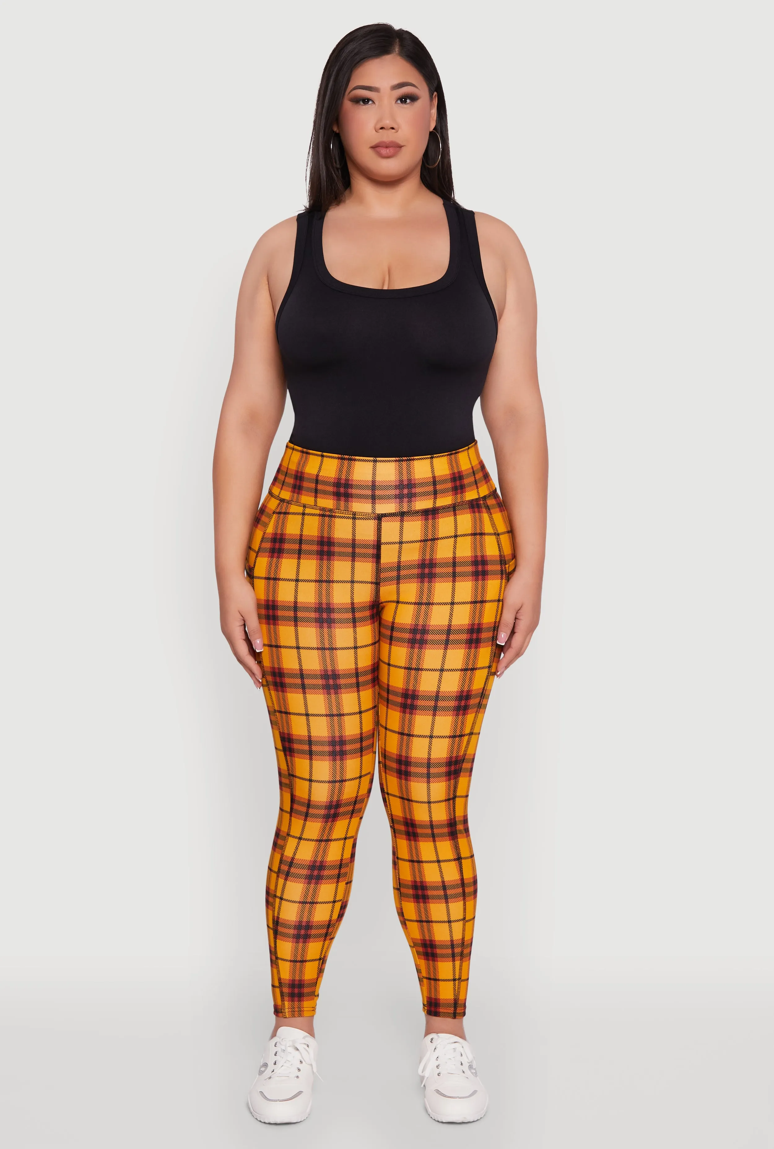 Plus Size High Waisted Cell Phone Pocket Plaid Leggings sold by Rainbow