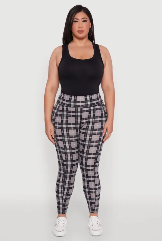 Plus Size High Waisted Cell Phone Pocket Plaid Leggings sold by Rainbow