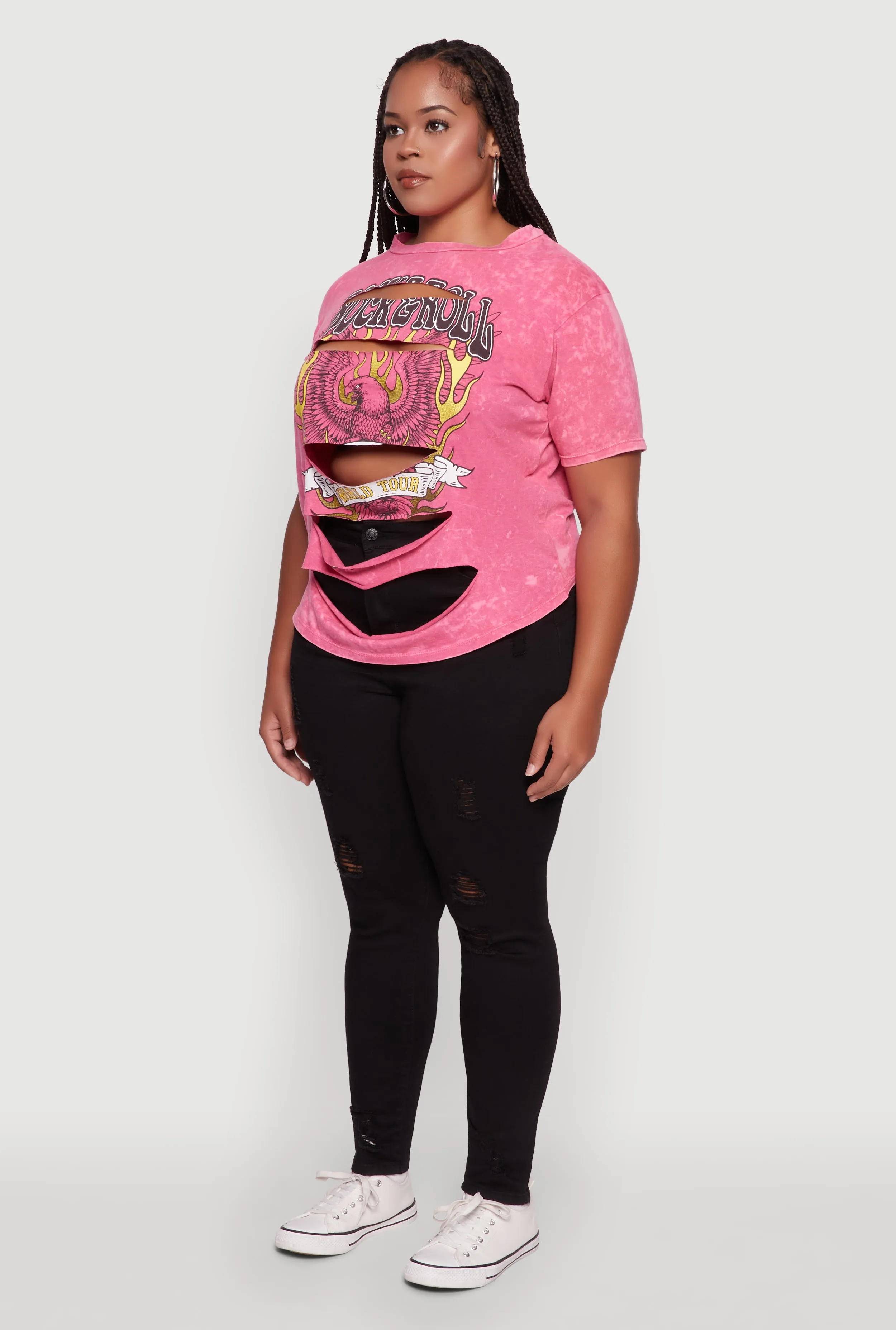 Plus Size Slashed Rock and Roll World Tour Graphic Tee sold by Rainbow product image thumbnail 3