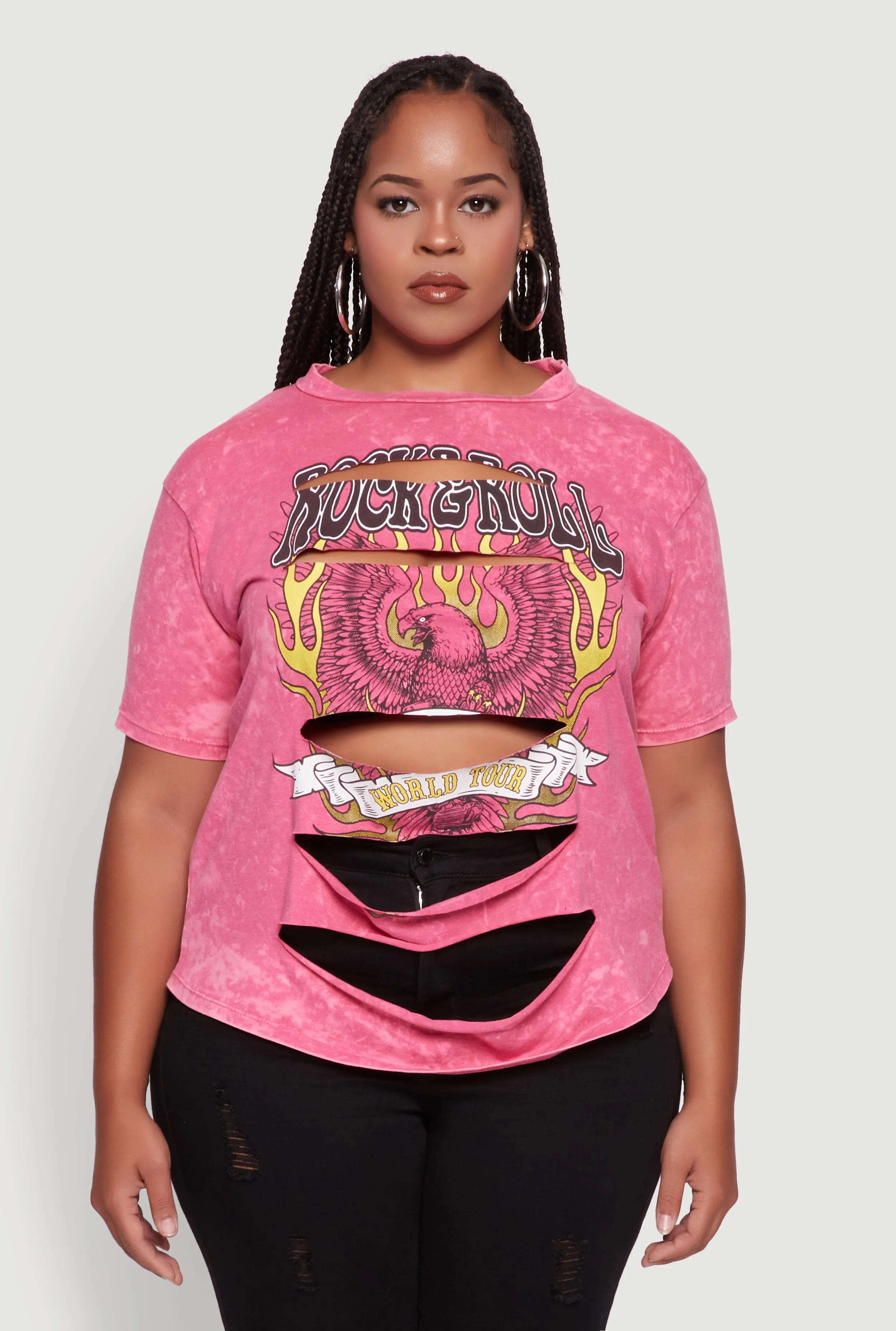 Plus Size Slashed Rock and Roll World Tour Graphic Tee sold by Rainbow product image thumbnail 2
