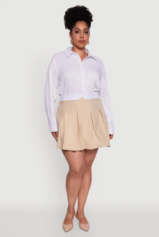 Plus Size Mini Pleated Skirt with Contrast Waistband sold by Rainbow
