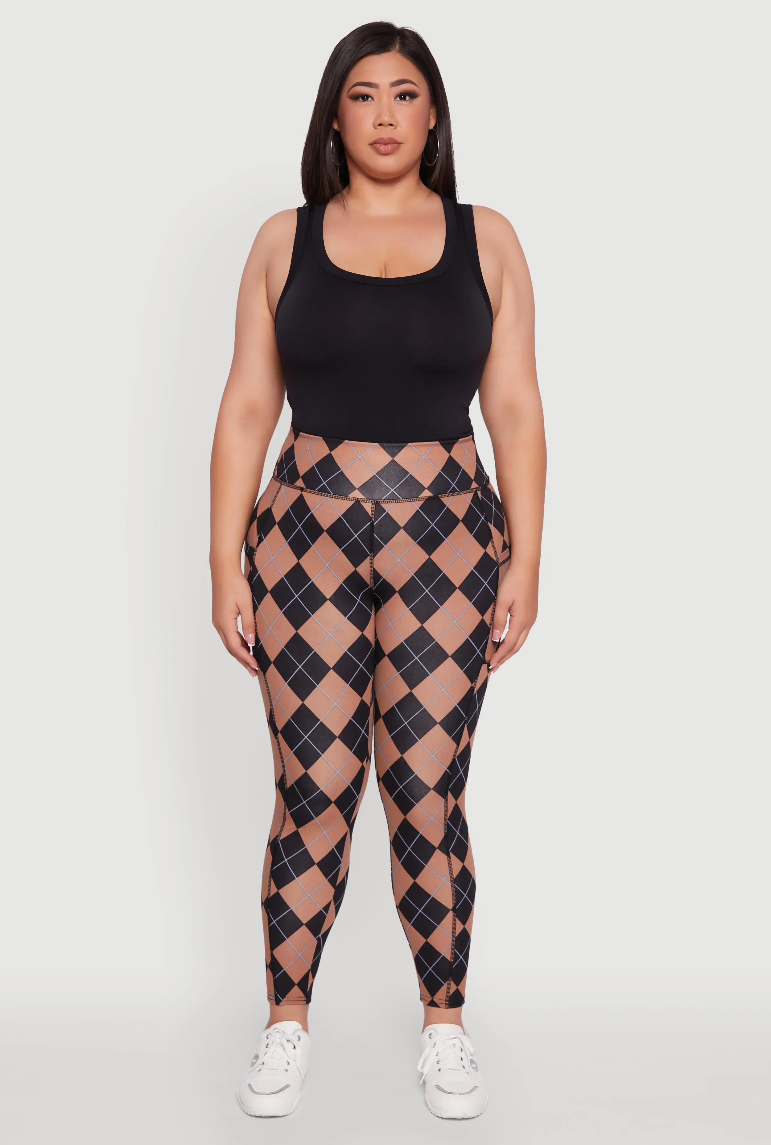 Plus Size High Waisted Cell Phone Pocket Plaid Leggings sold by Rainbow