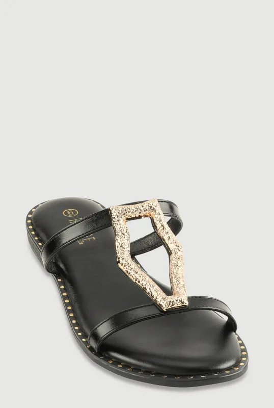 Metallic Keyhole Detail Slide Sandals sold by Rainbow