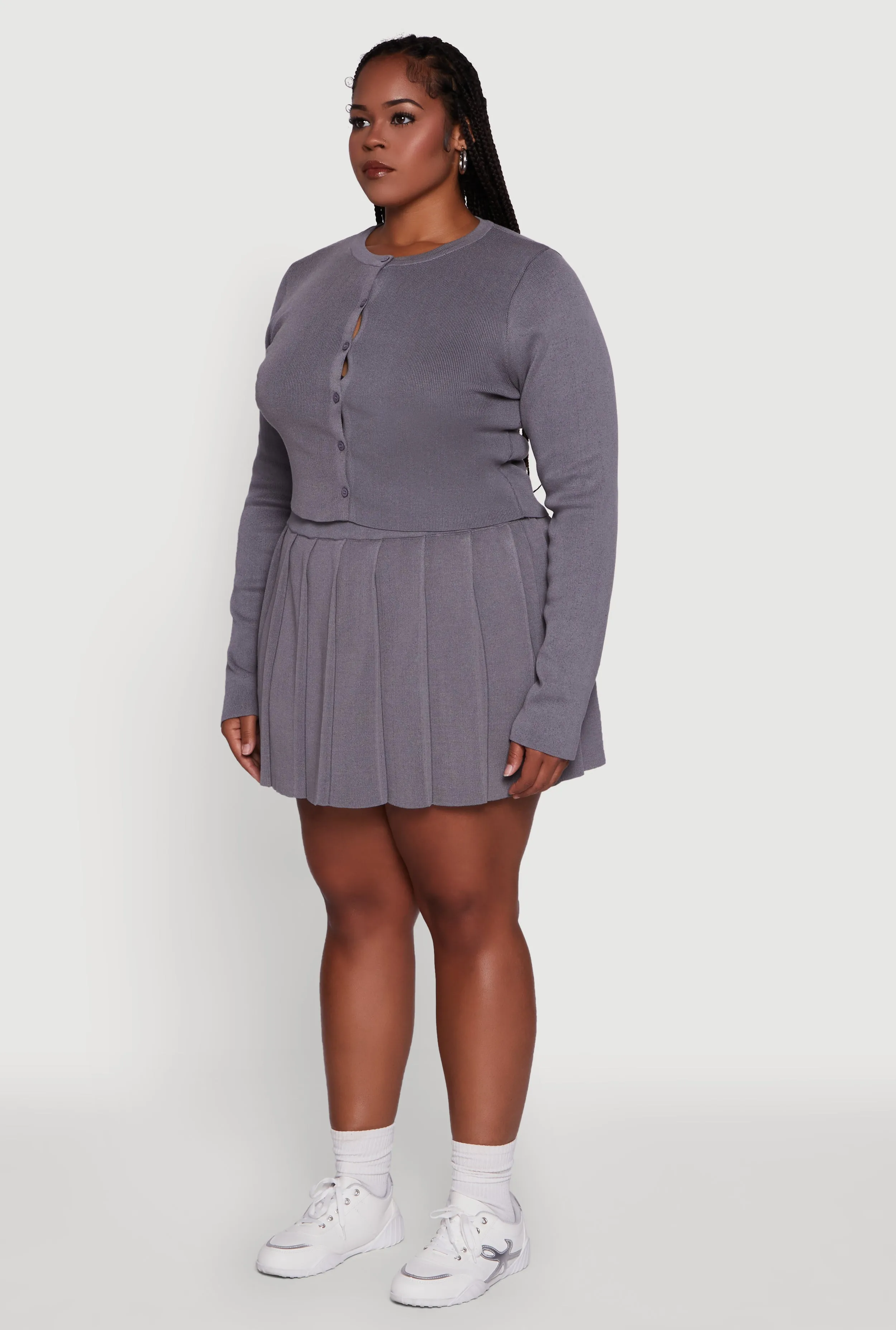 Plus Size Classic Fit Solid Button Front Cardigan sold by Rainbow product image thumbnail 5