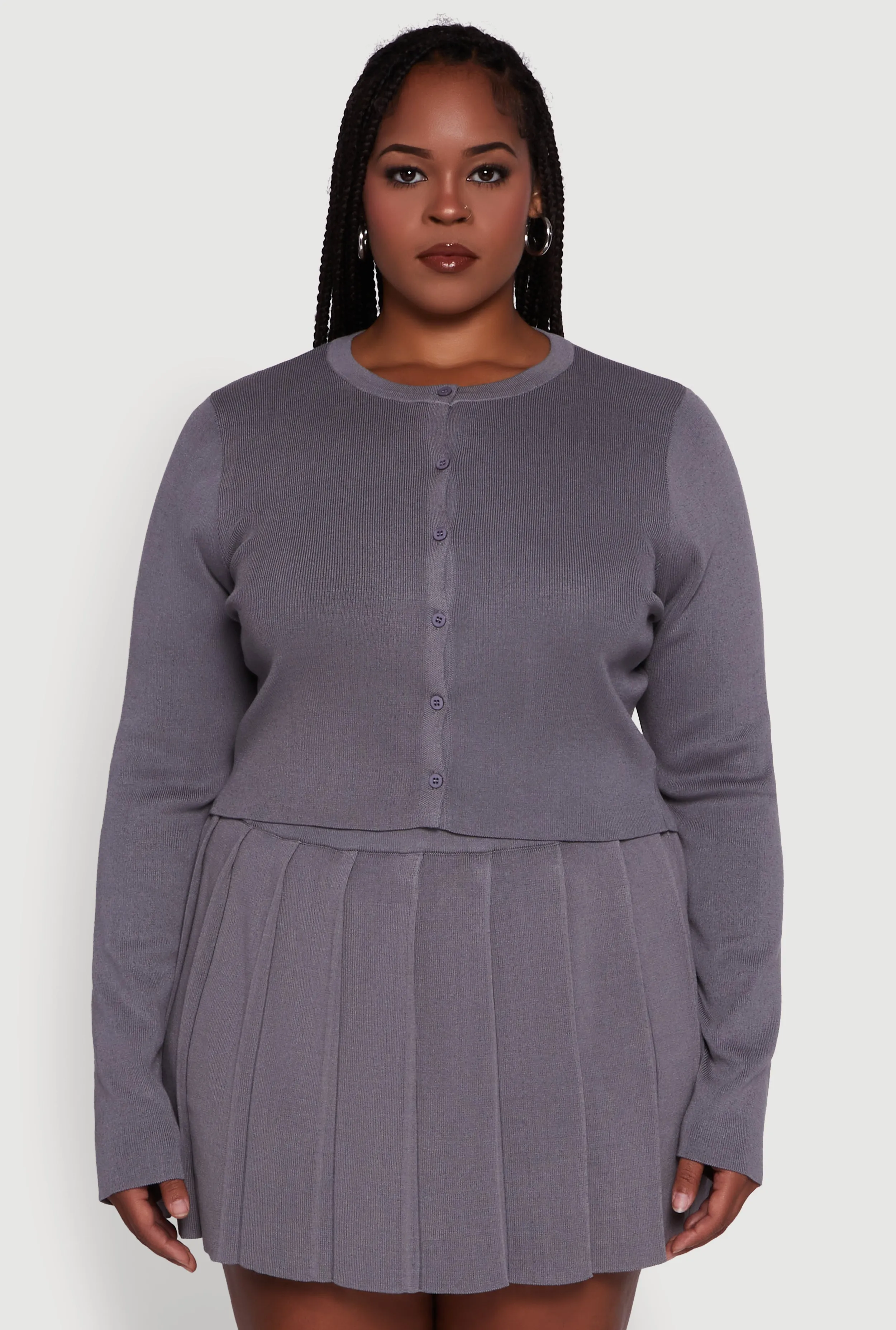 Plus Size Classic Fit Solid Button Front Cardigan sold by Rainbow
