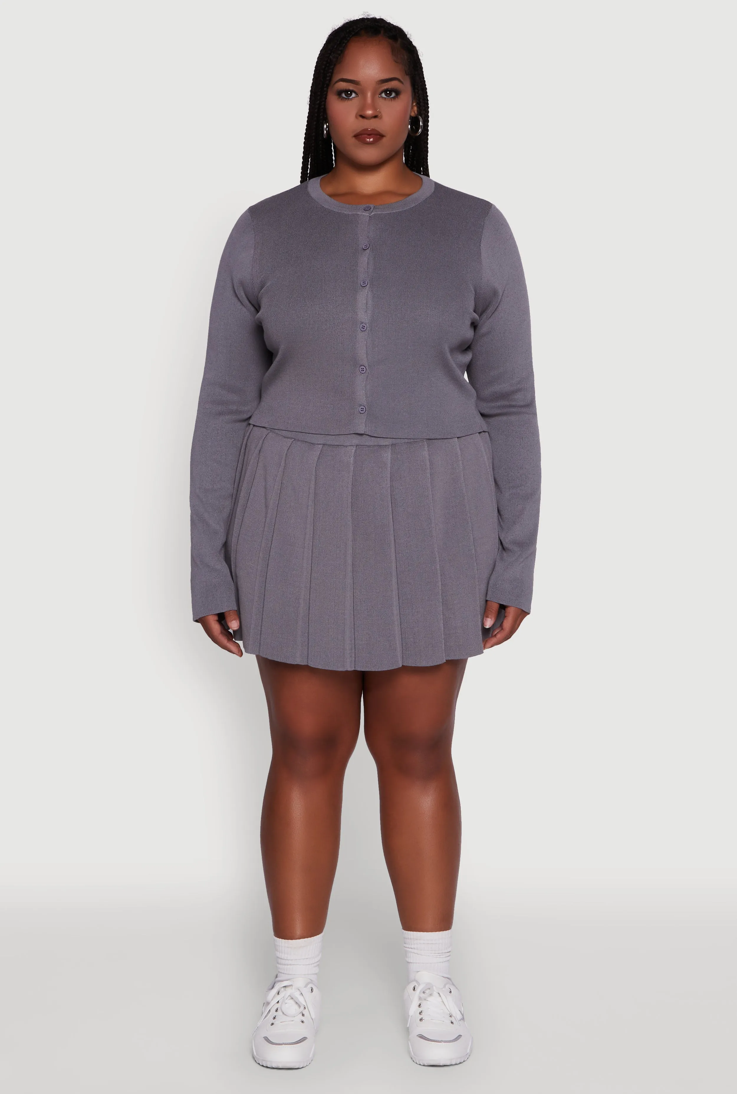 Plus Size Classic Fit Solid Button Front Cardigan sold by Rainbow product image thumbnail 2