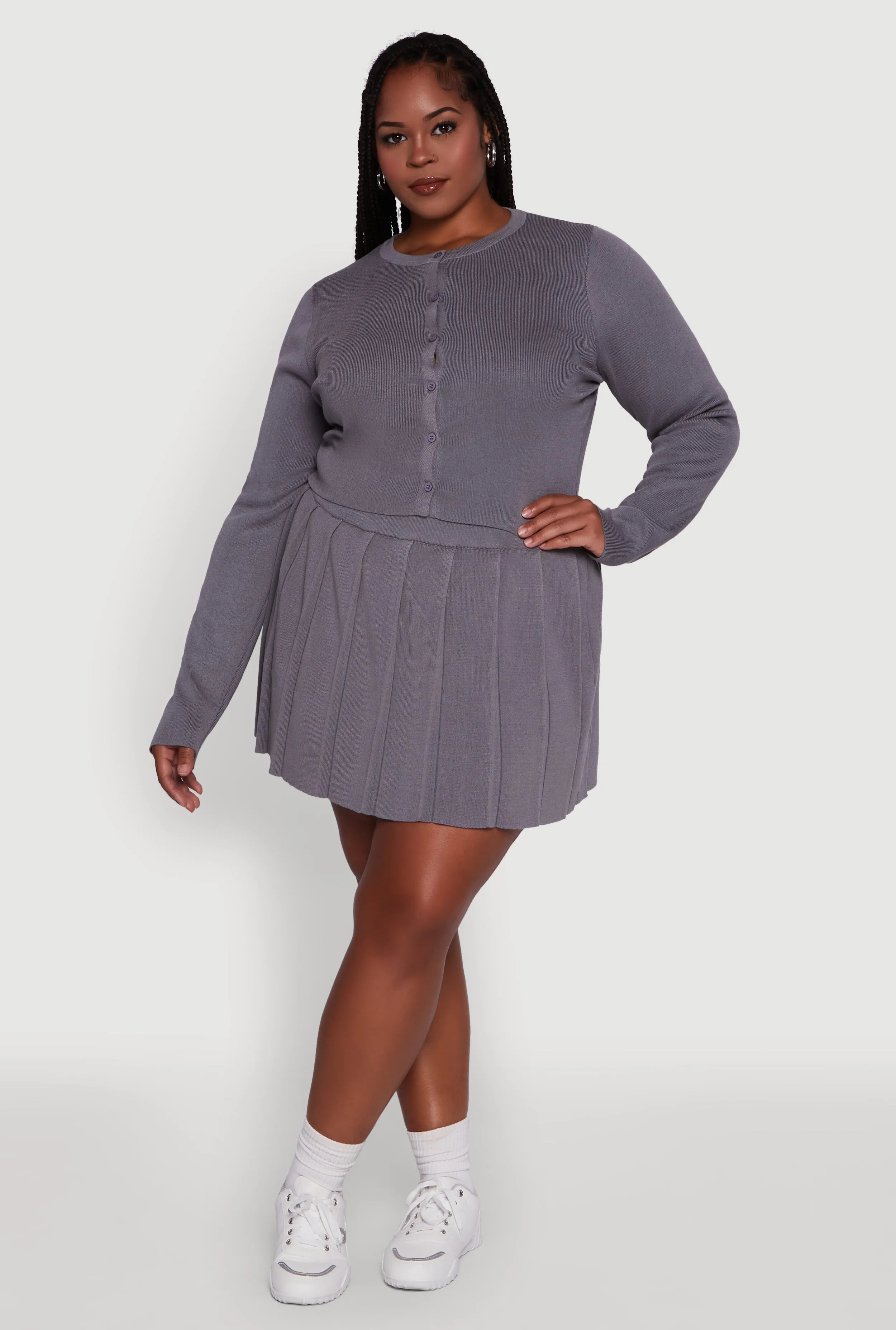 Plus Size Classic Fit Solid Button Front Cardigan sold by Rainbow product image thumbnail 3