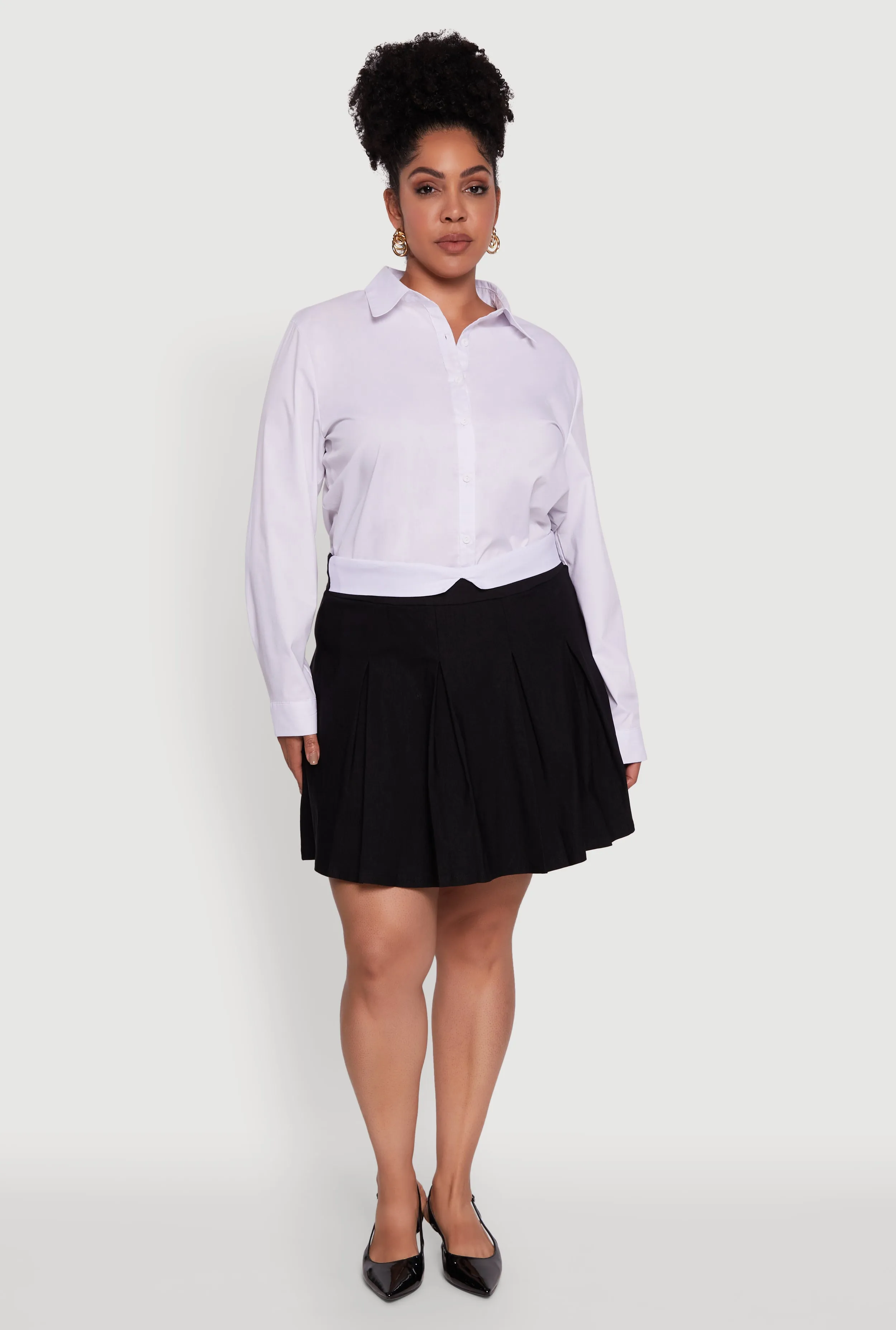 Plus Size Mini Pleated Skirt with Contrast Waistband sold by Rainbow