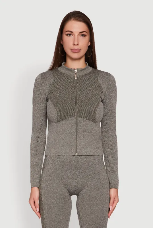 Seamless Marled Mock Neck Long Sleeve Track Jacket sold by Rainbow