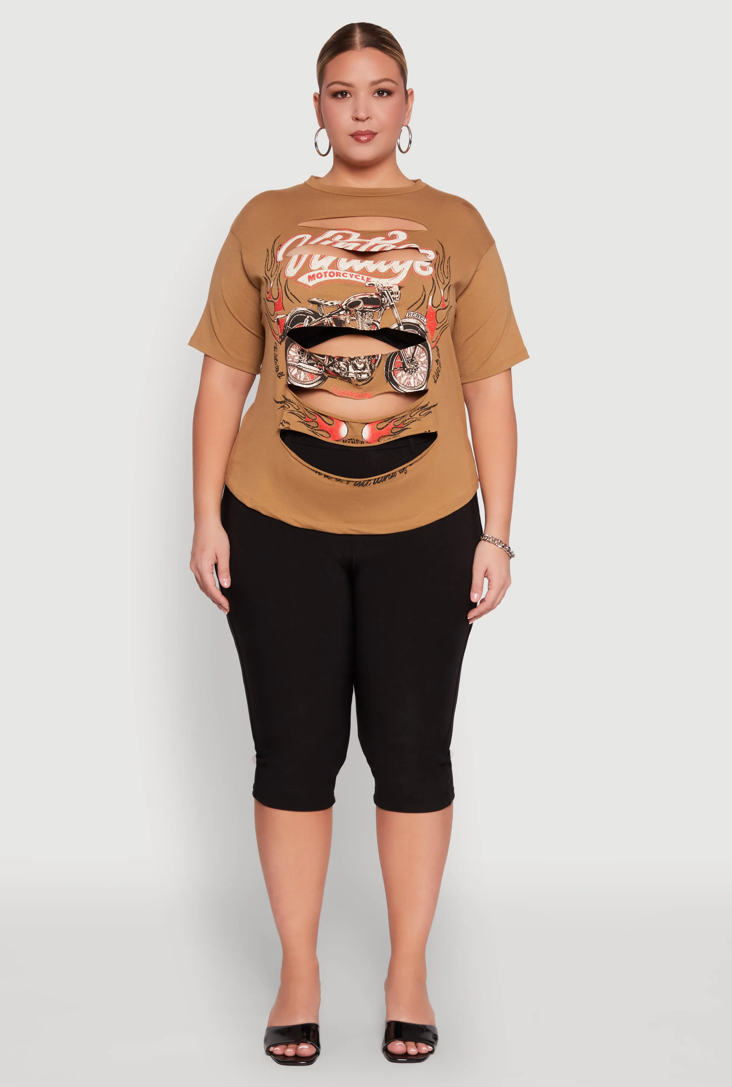 Plus Size Slashed Vintage Motorcycle Graphic Crew Neck Tee sold by Rainbow product image thumbnail 3