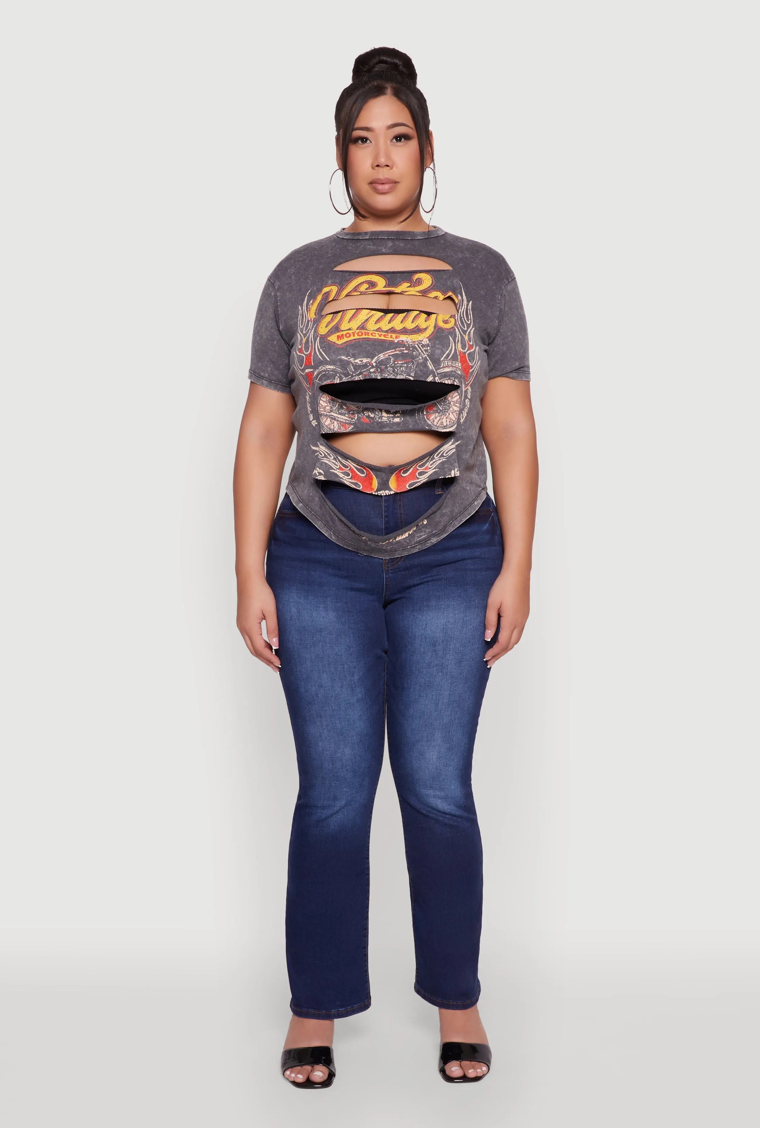 Plus Size Slashed Vintage Motorcycle Graphic Crew Neck Tee sold by Rainbow
