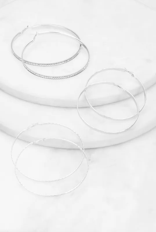 Jumbo Rhinestone Hoop Earring Trio sold by Rainbow