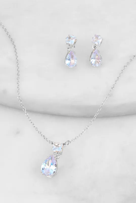 Cubic Zirconia Necklace and Drop Stud Earrings sold by Rainbow