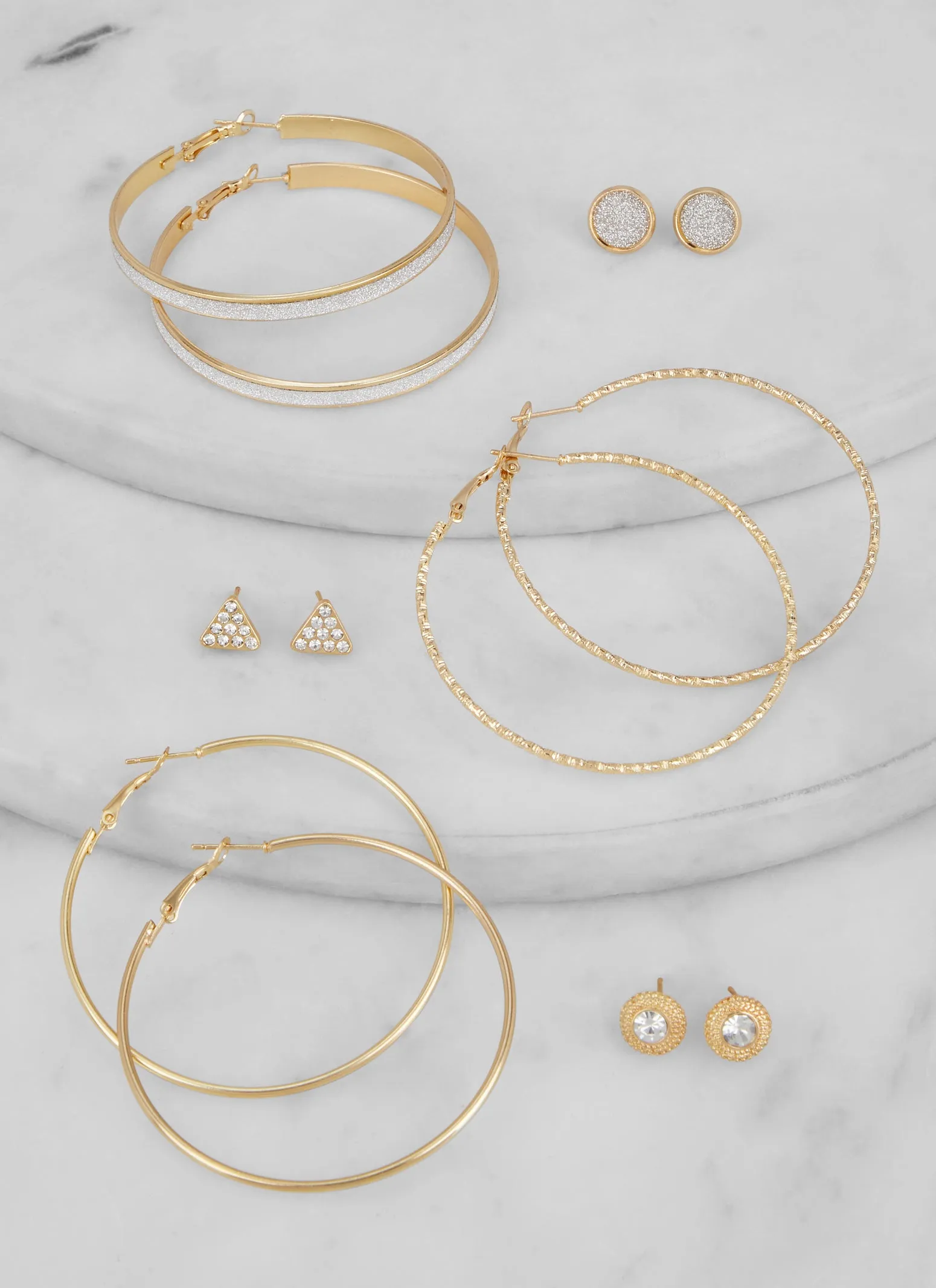 Metallic Hoop and Stud Earrings Set of 6 sold by Rainbow product image thumbnail 2