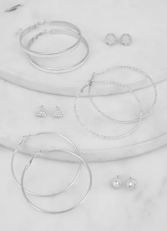 Metallic Hoop and Stud Earrings Set of 6 sold by Rainbow