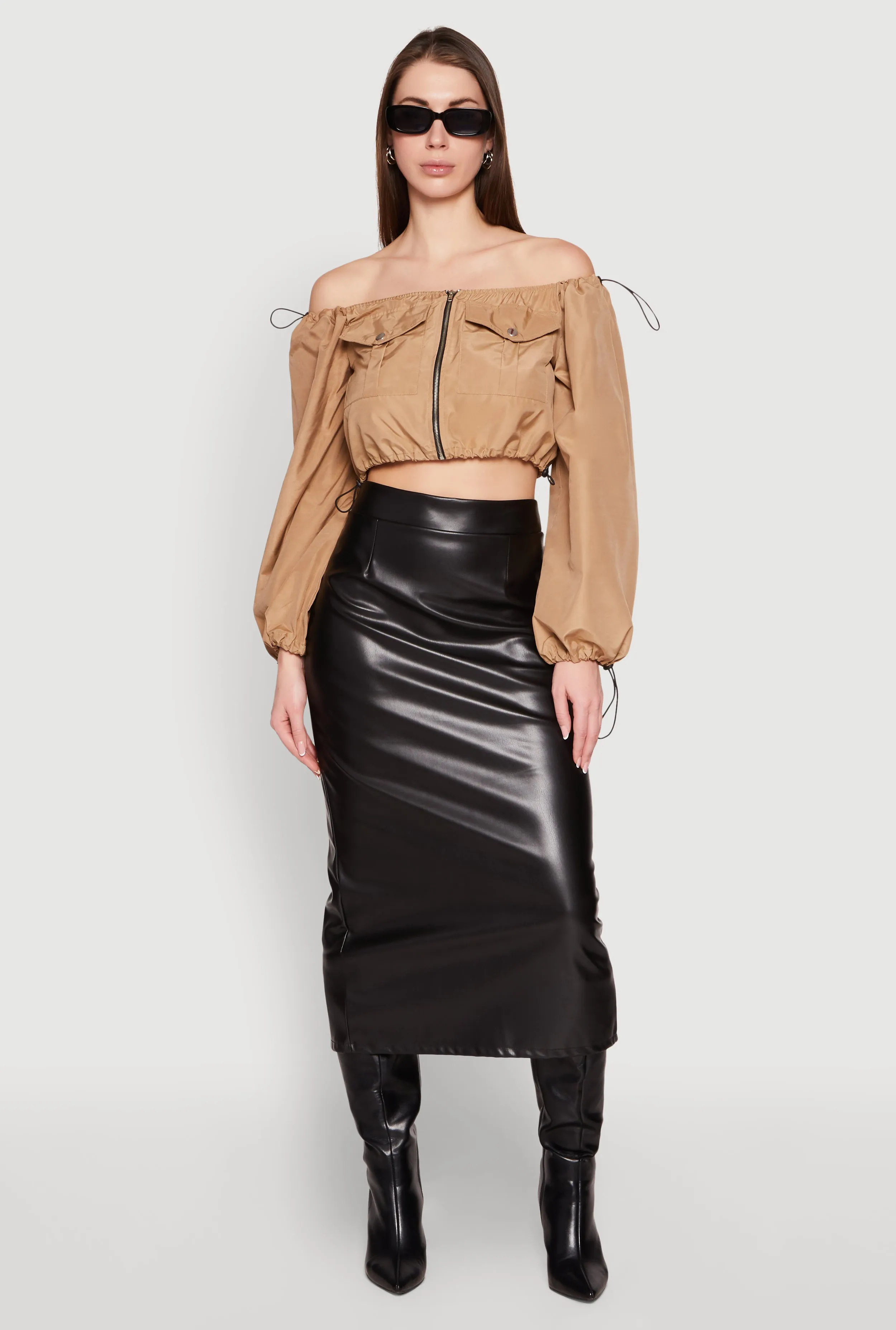 Poplin Zip Front Toggle Drawstring Crop Top sold by Rainbow product image thumbnail 2