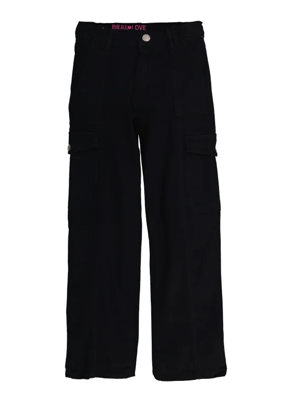 Girls Twill Solid Wide Leg Cargo Pants sold by Rainbow