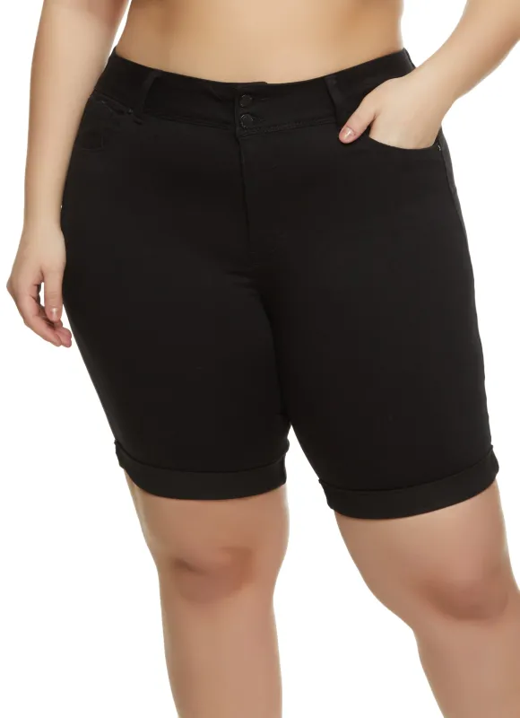 Plus Size Fixed Cuff Denim Bermuda Shorts sold by Rainbow