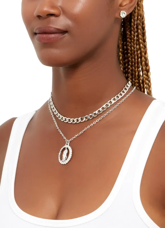 Rhinestone Charm Layered Necklace with Stud Earrings sold by Rainbow