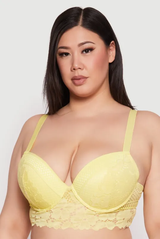 Plus Size Floral Lace Plunge Longline Bra sold by Rainbow