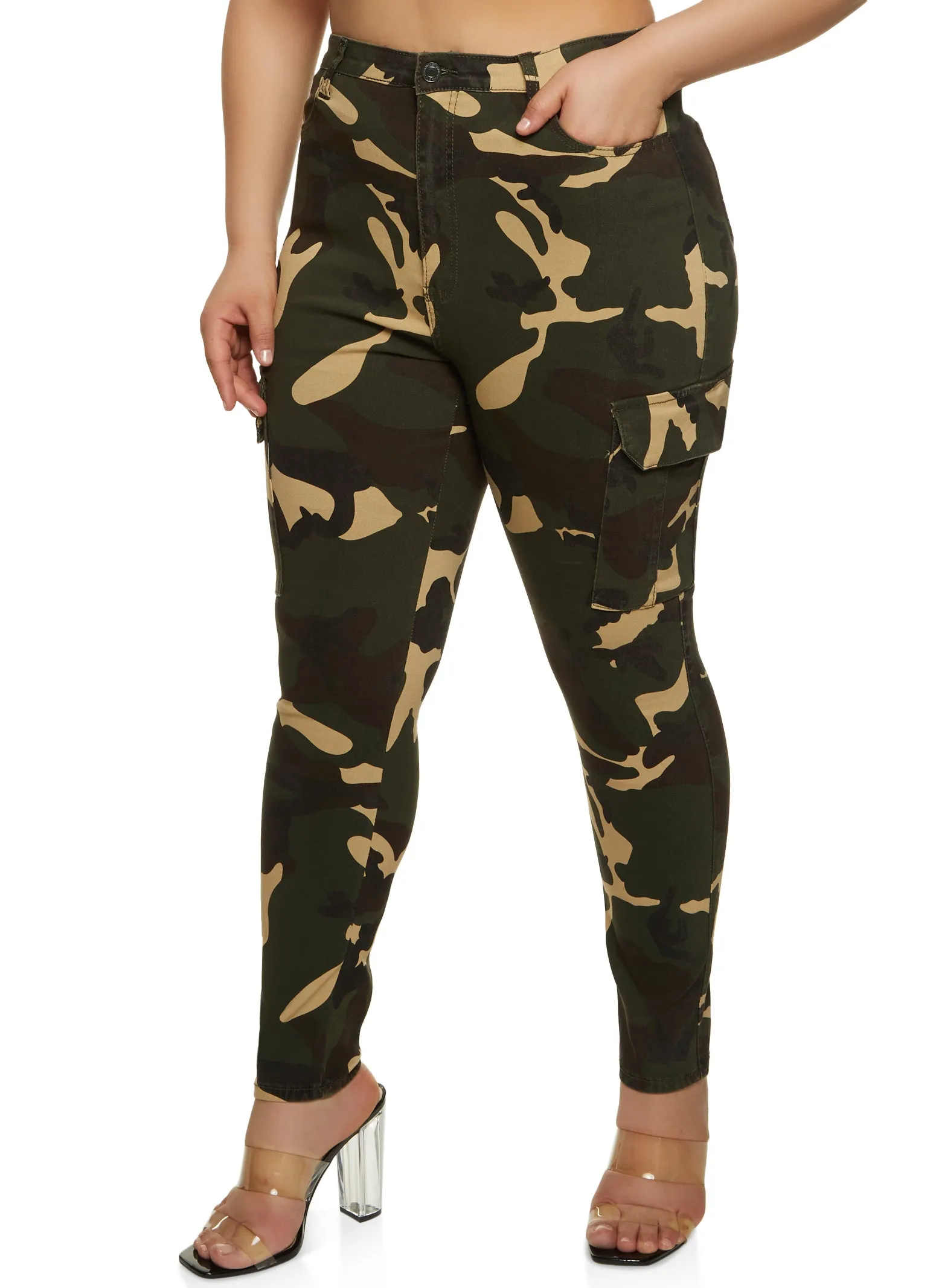 Plus Size Skinny Leg Camo Cargo Pants sold by Rainbow