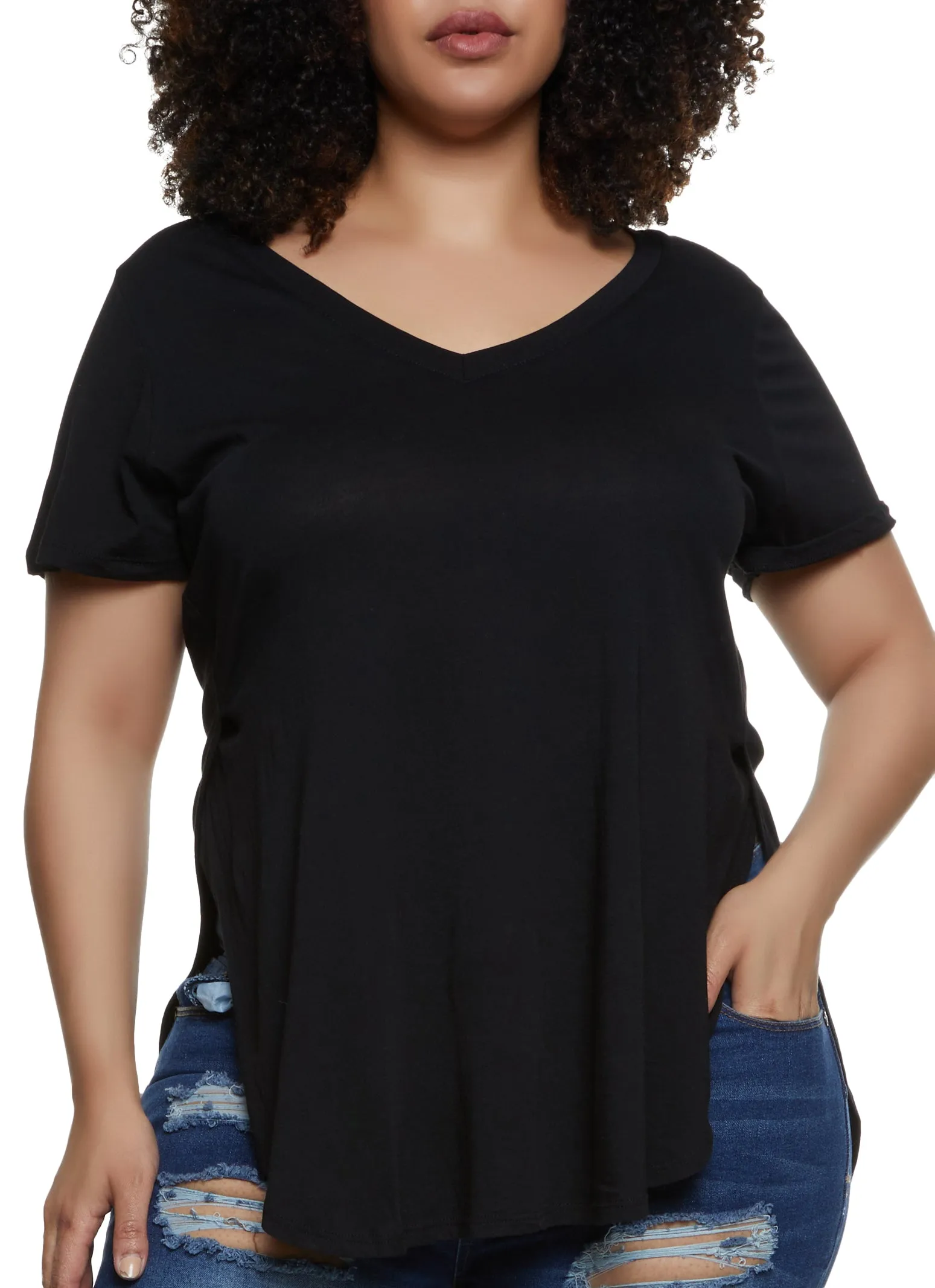 Plus Size Oversized High Low Tee sold by Rainbow