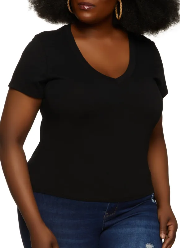 Plus Size V Neck Basic Tee sold by Rainbow