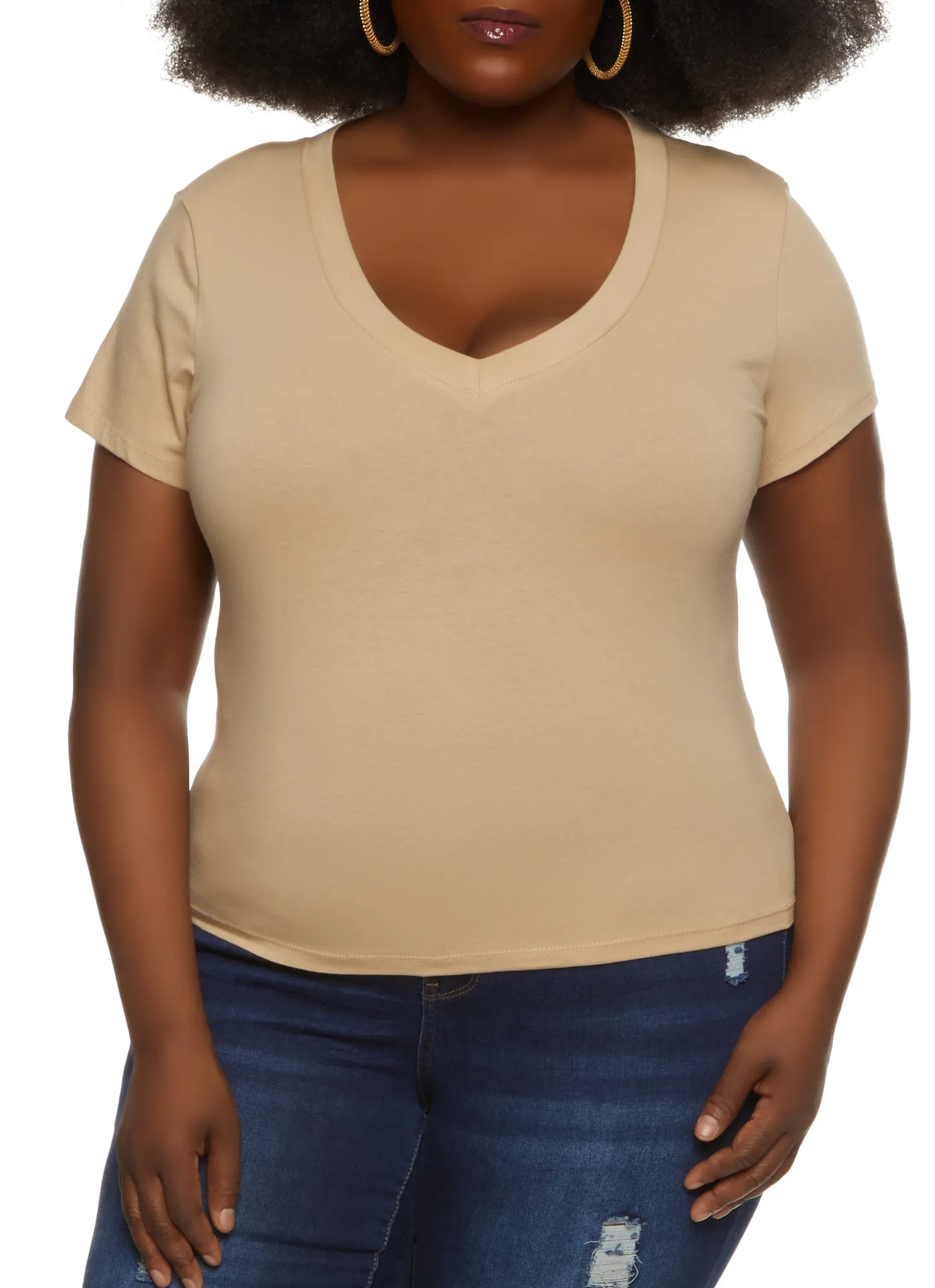 Plus Size V Neck Basic Tee sold by Rainbow product image thumbnail 4
