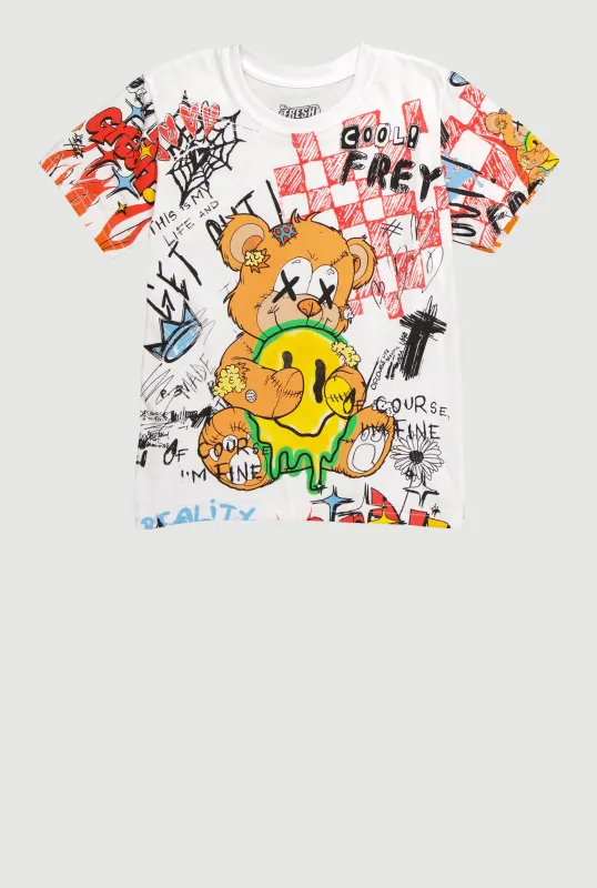 Little Boys Graffiti Print Crew Neck T-Shirt sold by Rainbow
