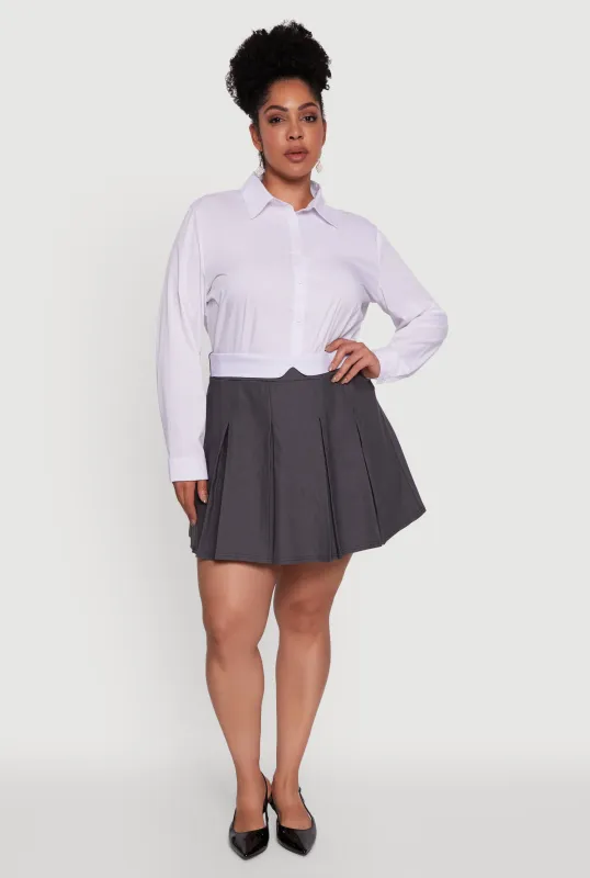 Plus Size Mini Pleated Skirt with Contrast Waistband sold by Rainbow