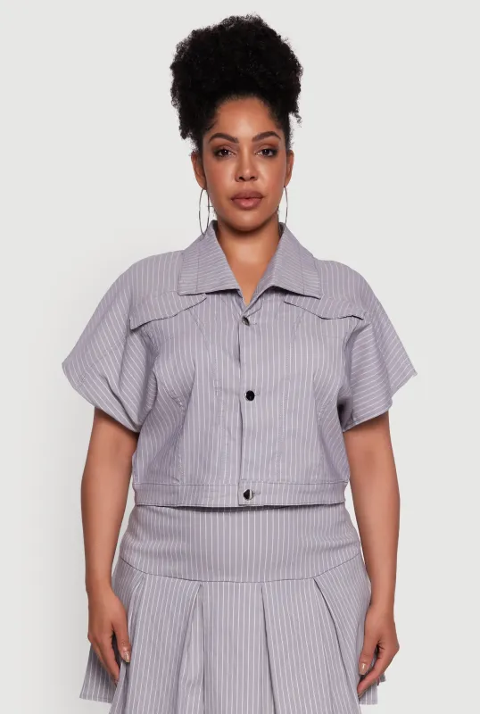 Plus Size Hyperstretch Pinstripe Short Sleeve Top sold by Rainbow