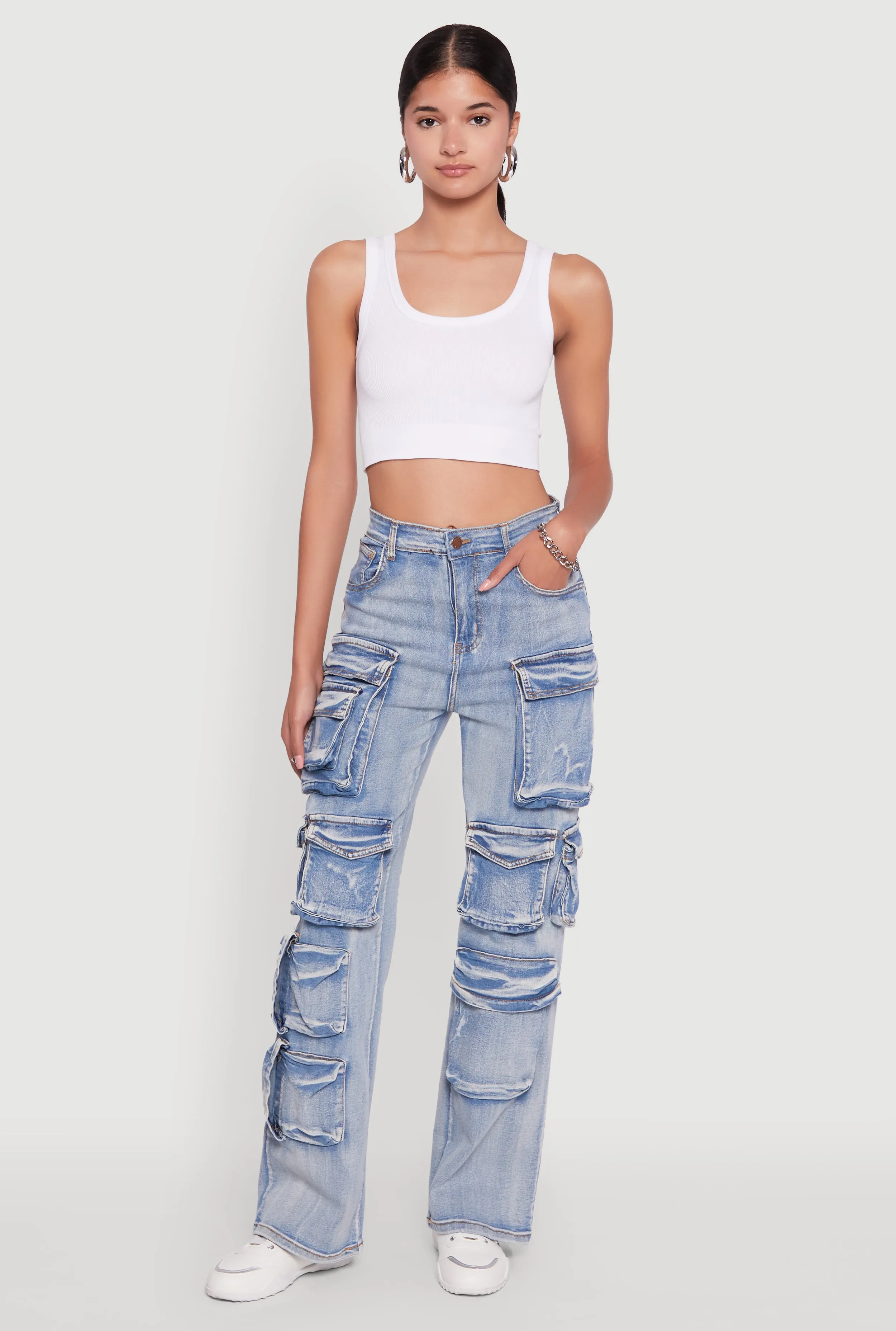 Mineral Wash High Waisted Straight Leg Utility Jeans sold by Rainbow product image thumbnail 2