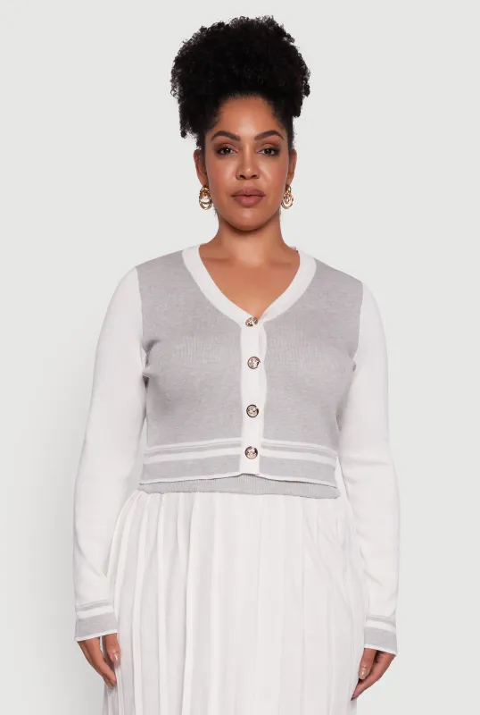 Plus Size Color Blocked Crop Cardigan sold by Rainbow