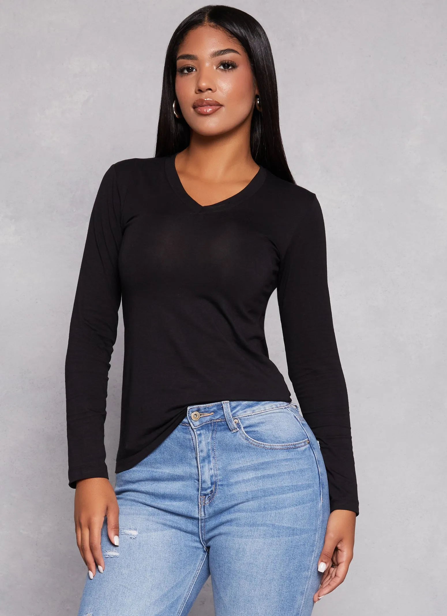 Basic V Neck Long Sleeve T Shirt sold by Rainbow
