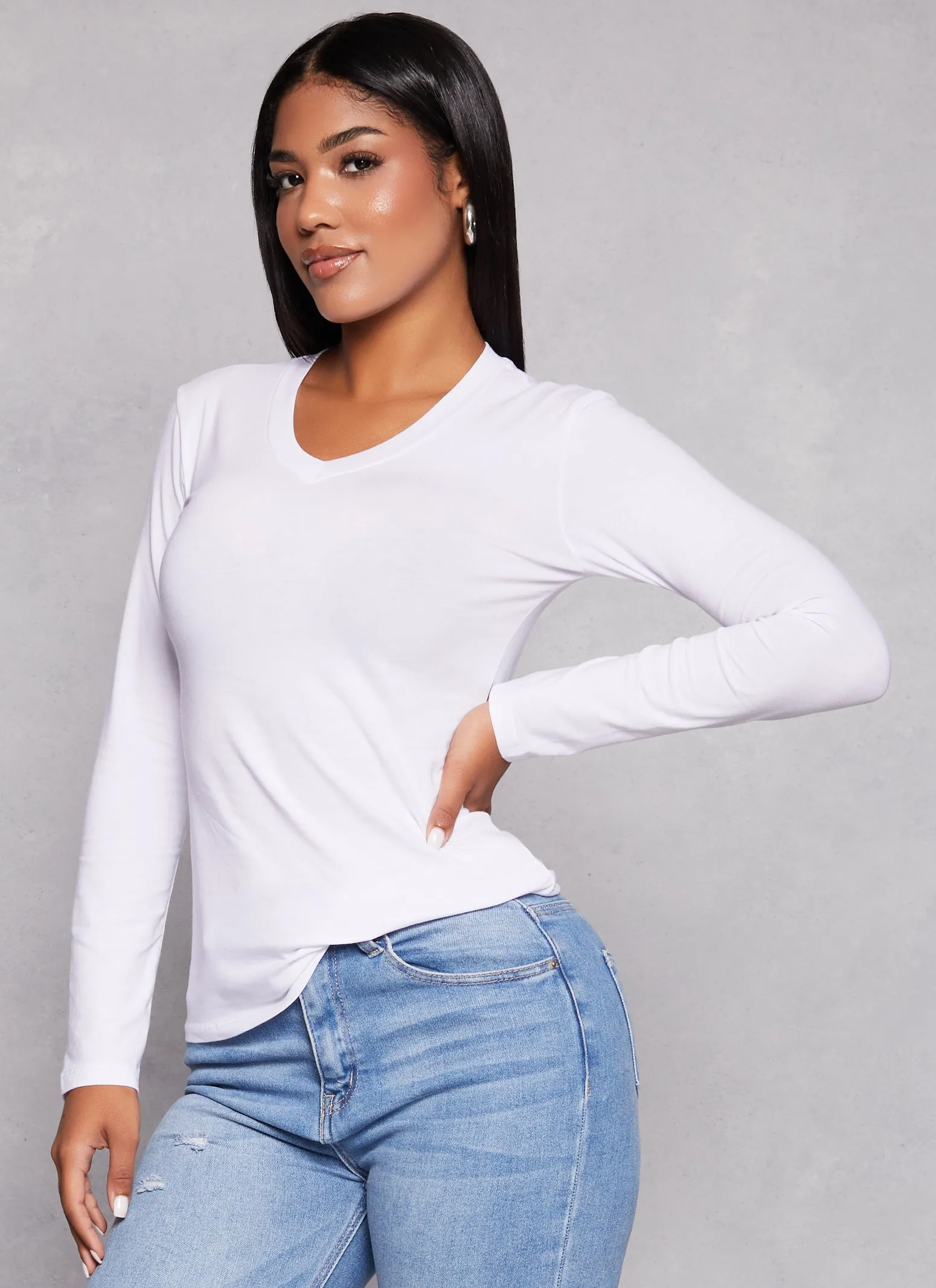 Basic V Neck Long Sleeve T Shirt sold by Rainbow product image thumbnail 5