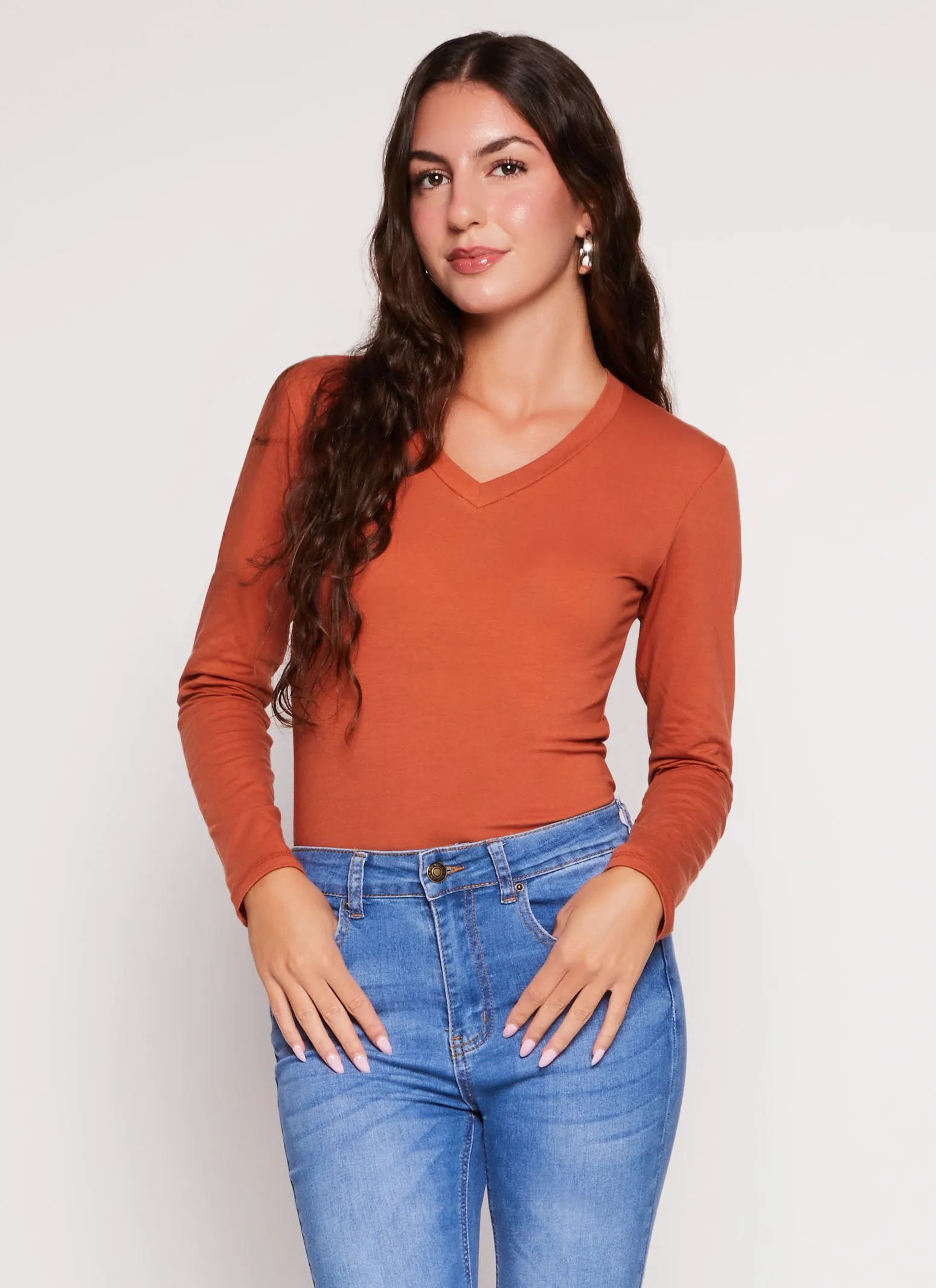 Basic V Neck Long Sleeve T Shirt sold by Rainbow product image thumbnail 2