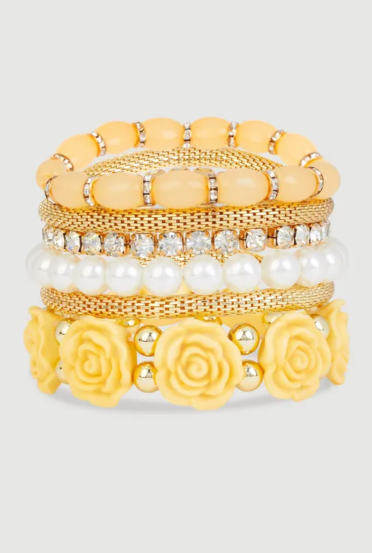 Rose Assorted Faux Pearl Stretch Bracelets Set of 6 sold by Rainbow
