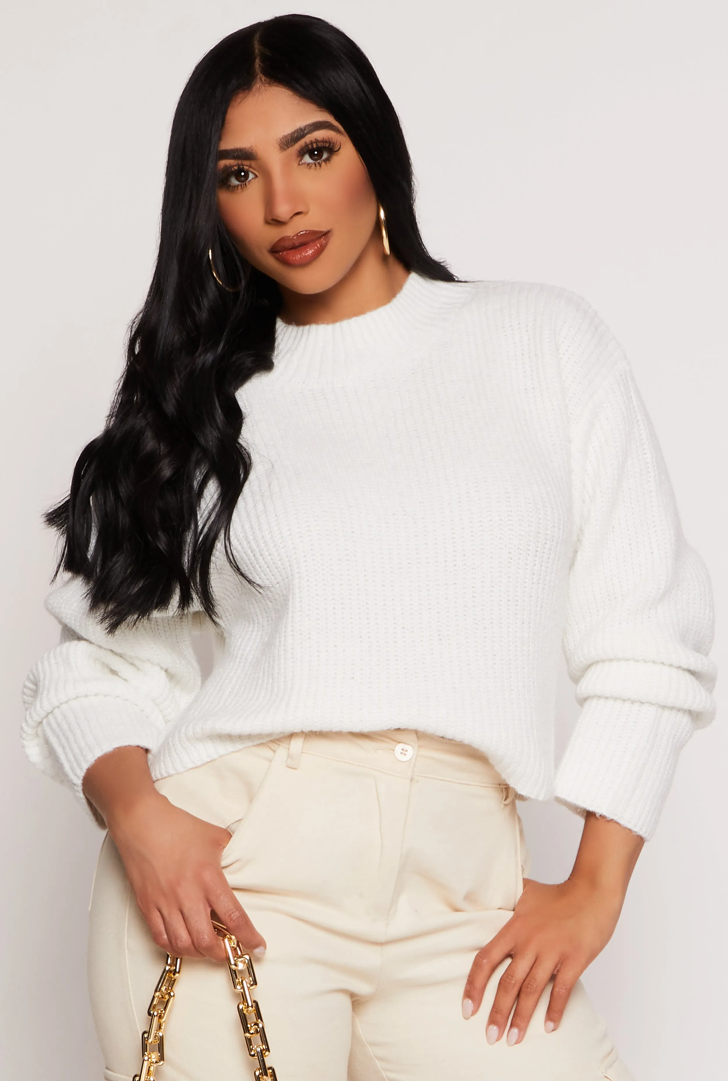 Ribbed Knit Mock Neck Pullover Sweater sold by Rainbow product image thumbnail 2