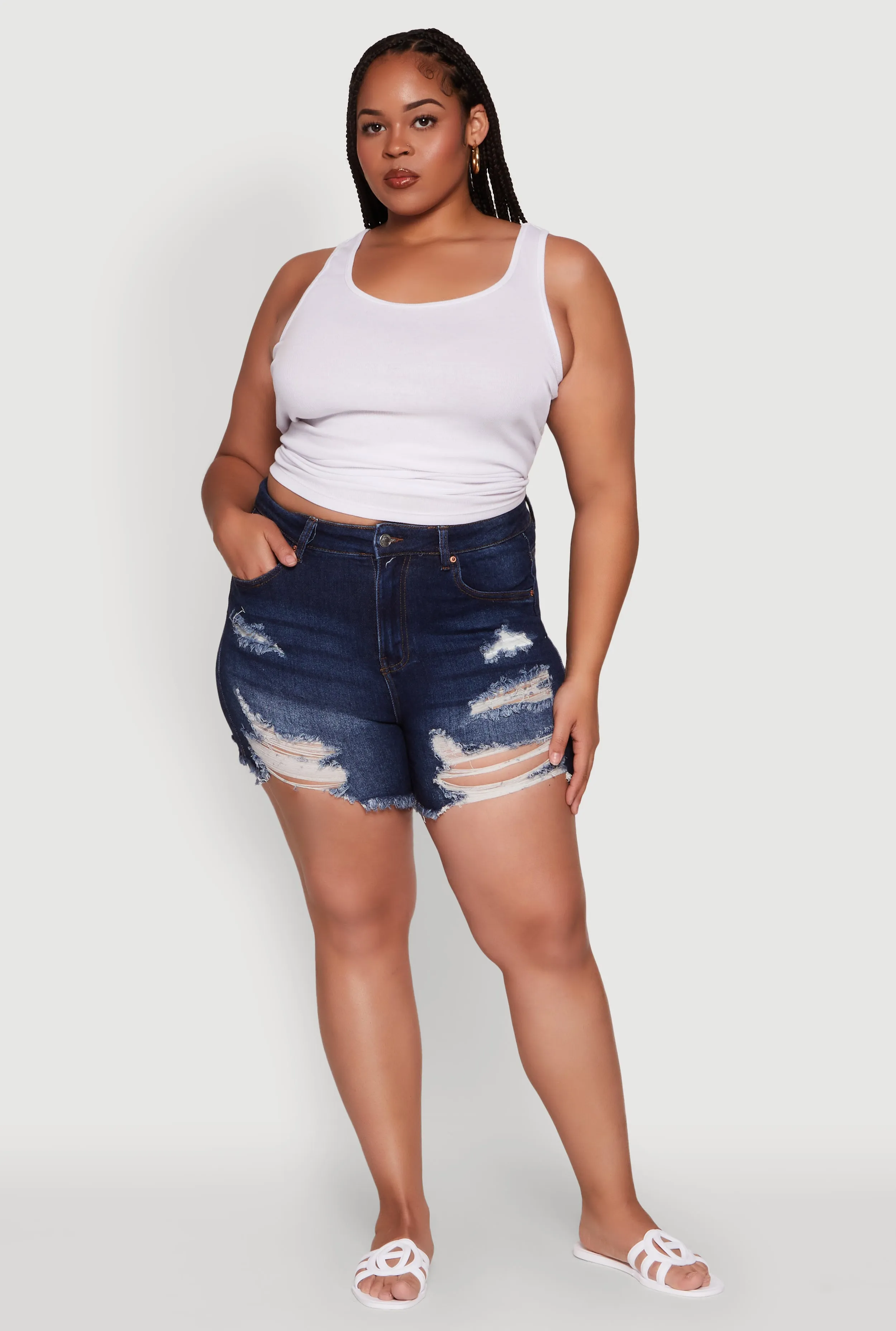 Plus Size WAX Distressed High Waisted Frayed Hem Mom Shorts sold by Rainbow product image thumbnail 3